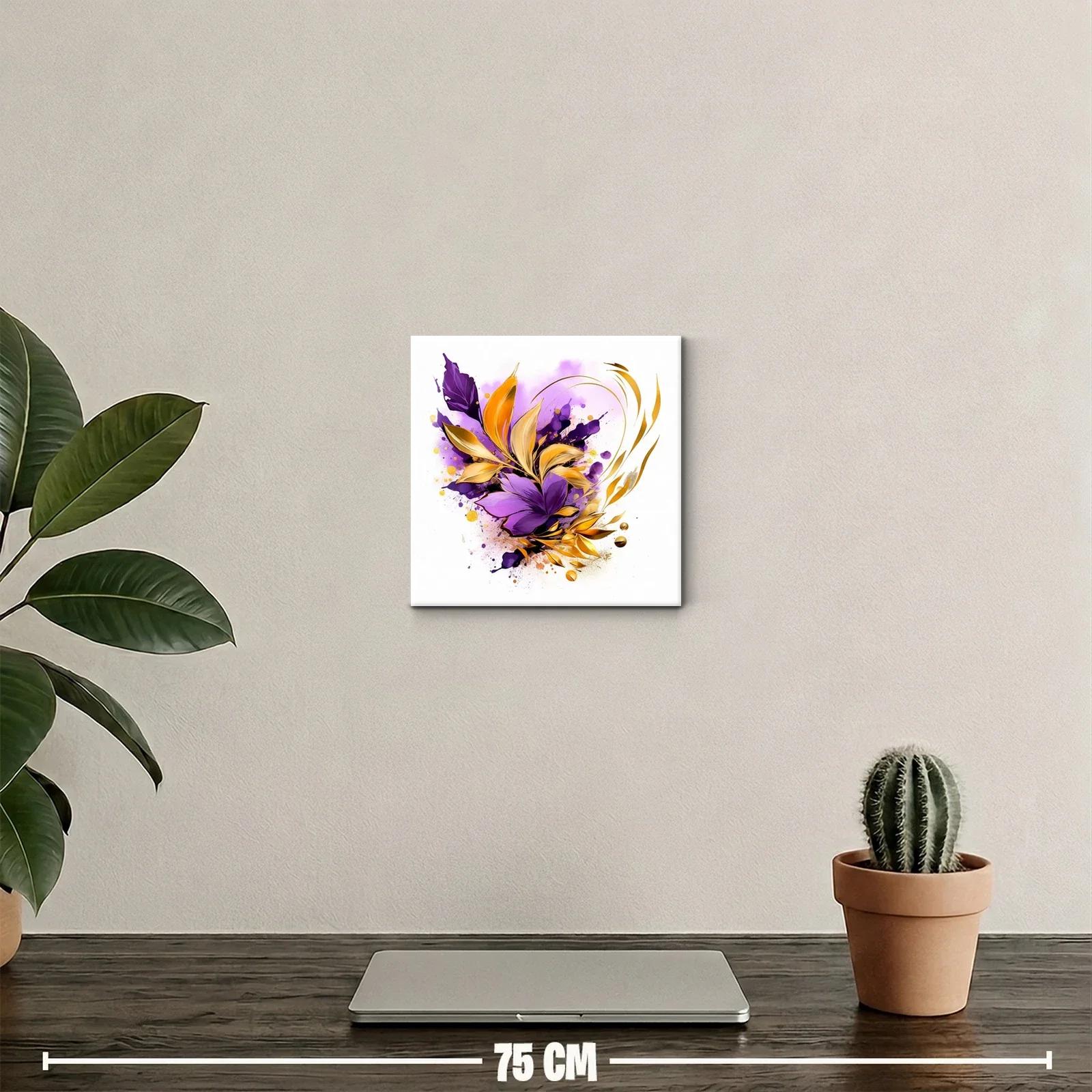 Composición floral en tonos dorados y morados vibrantes — miniatura 2