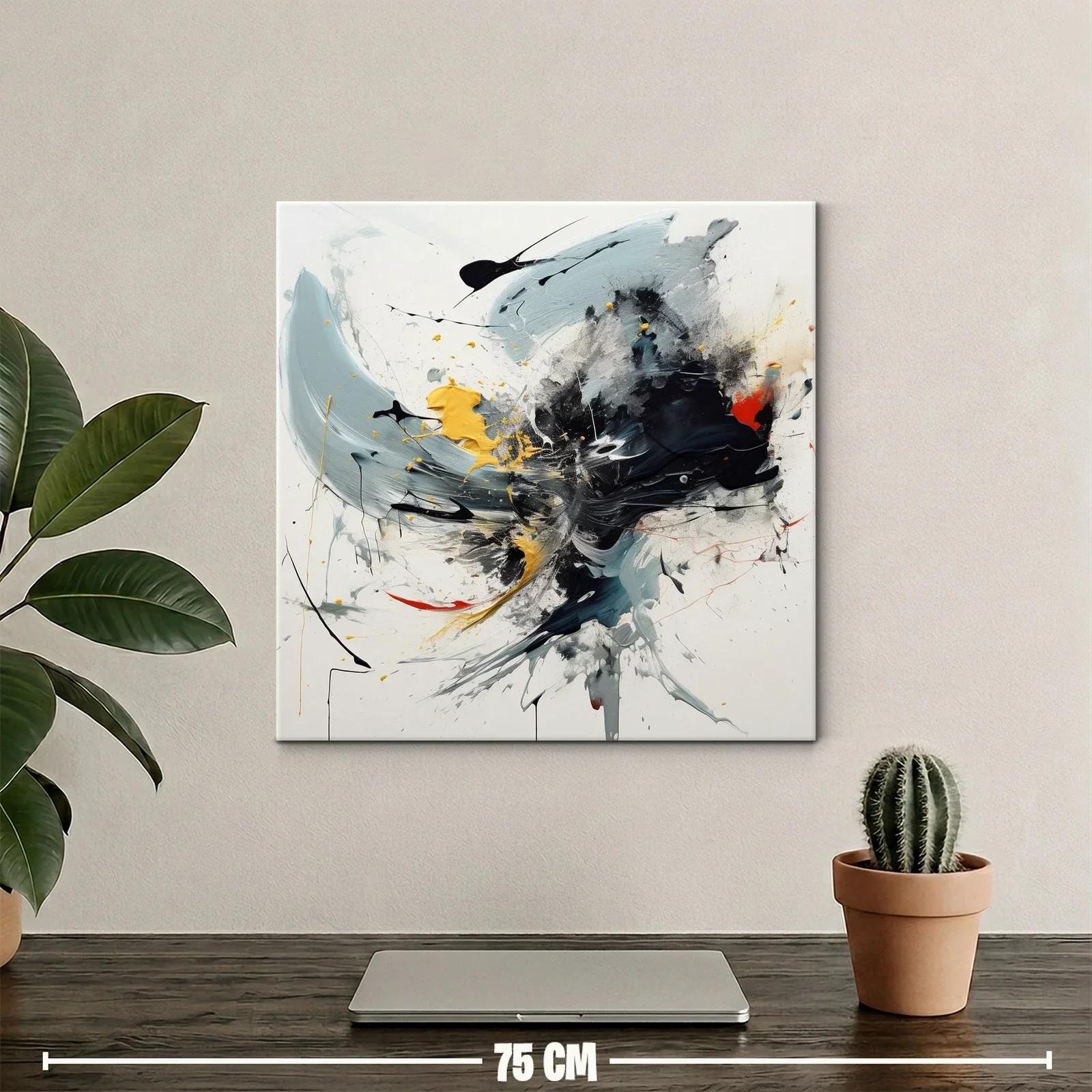 Cuadro abstracto vibrante con tonos negro gris y amarillo — miniatura 2
