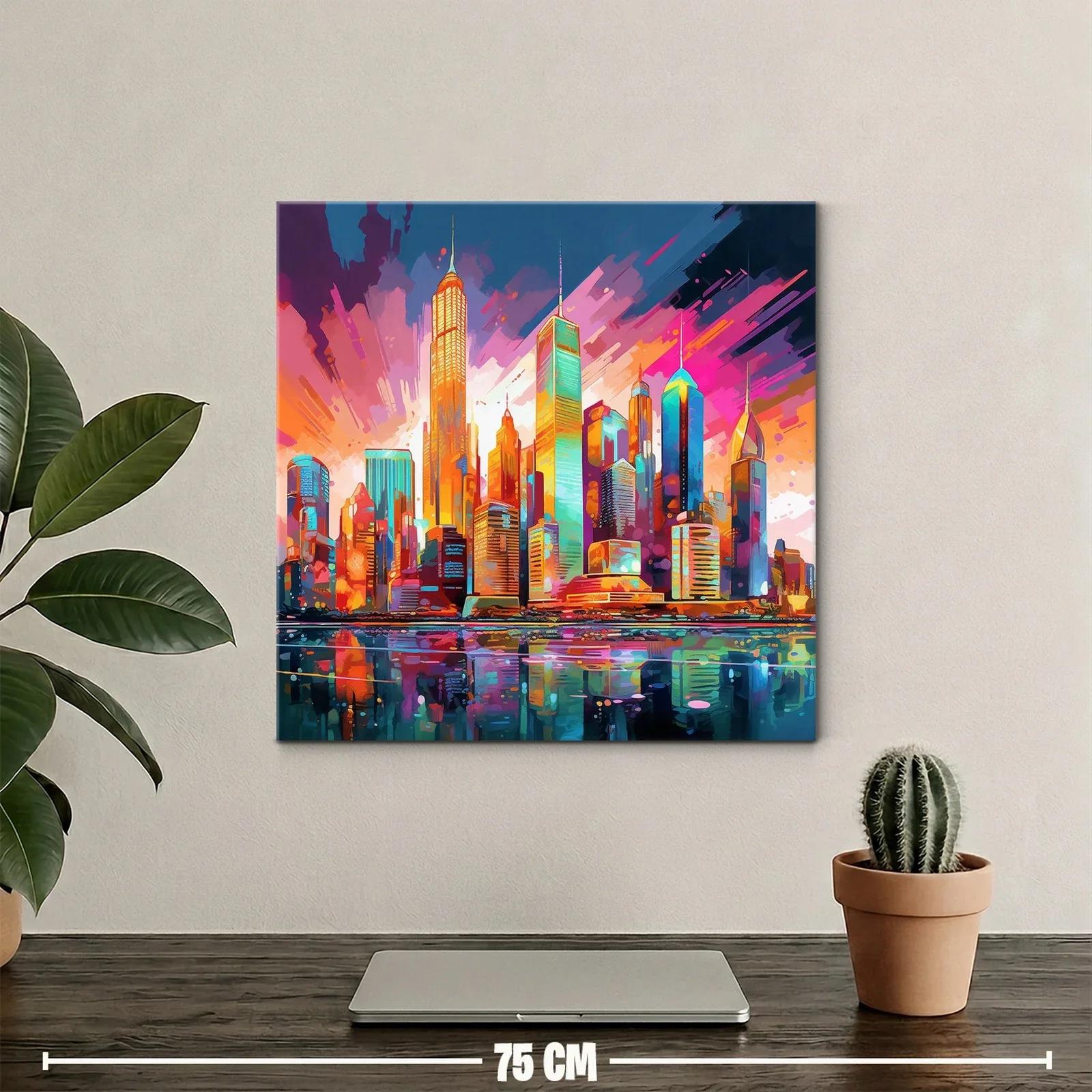 Vibrante ciudad al atardecer con reflejos intensos — miniatura 2