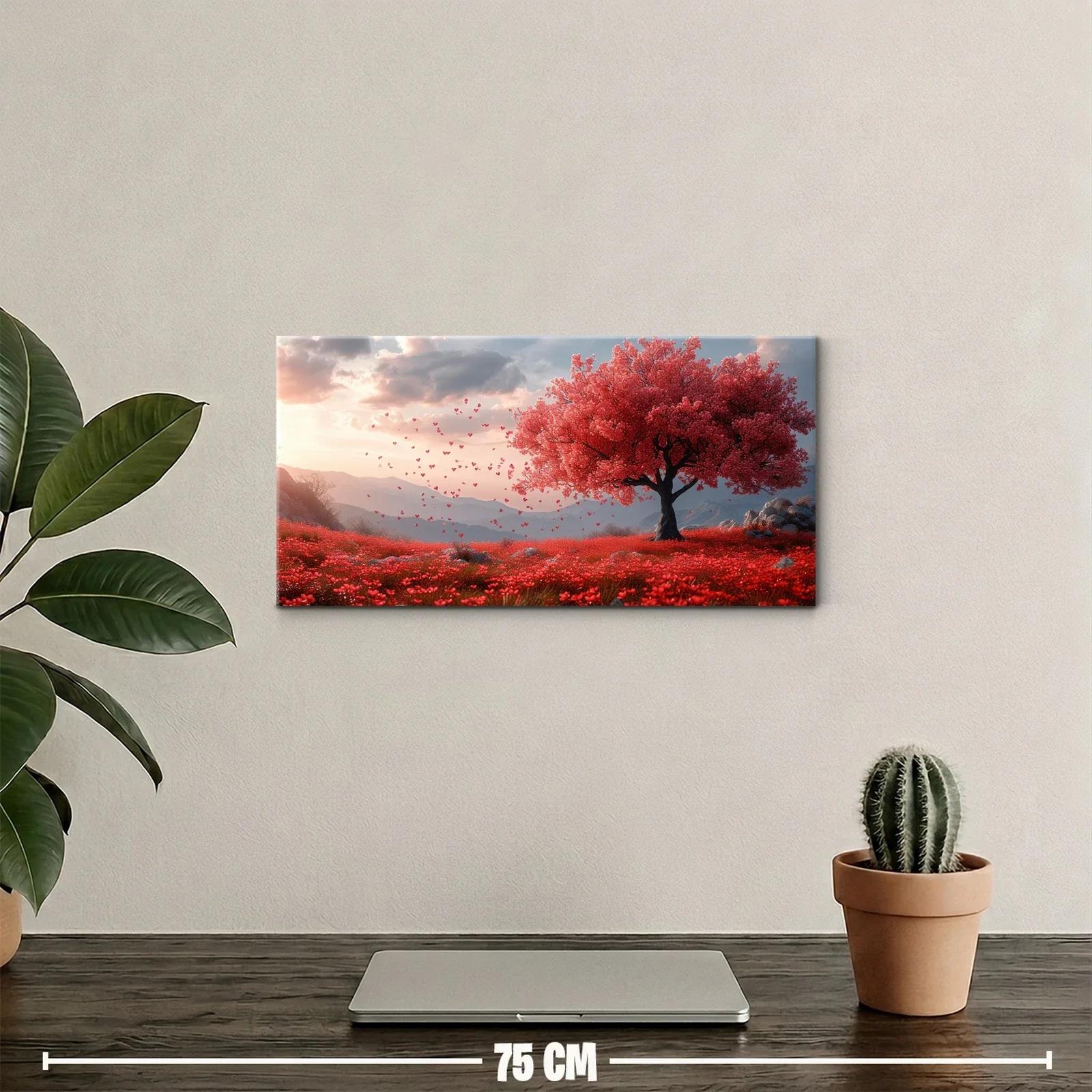 Cuadro árbol de flores rosadas con pradera floral — miniatura 2