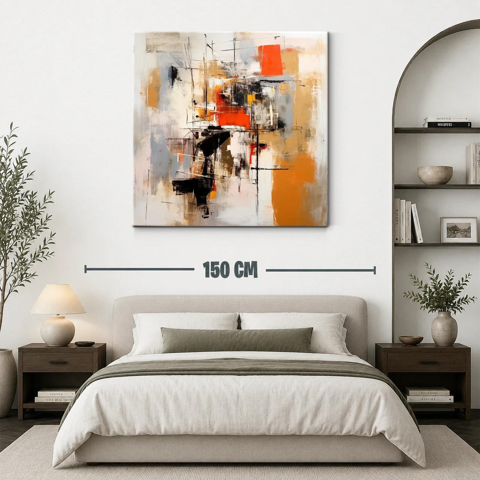 Cuadro abstracto con tonos cálidos y líneas dinámicas — miniatura 3