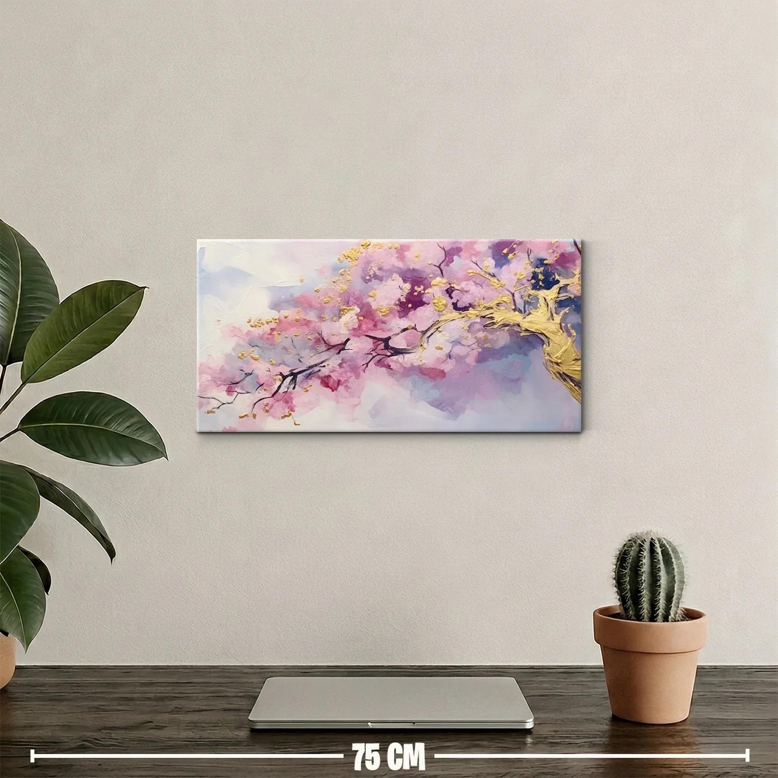 Cuadro rama de cerezo en flor con tronco dorado retorcido — miniatura 2