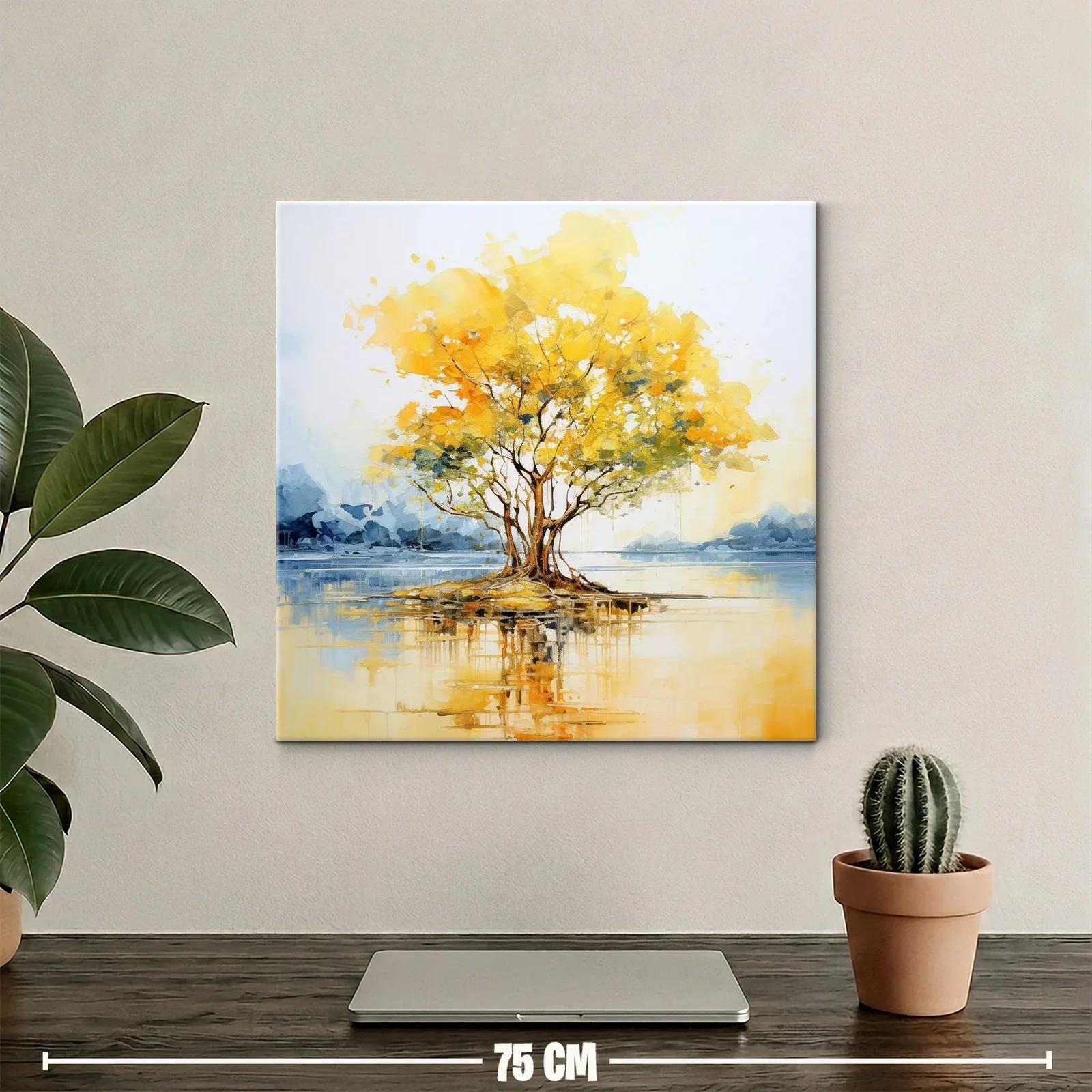 Árbol dorado brillante sobre reflejo de agua serena — miniatura 2