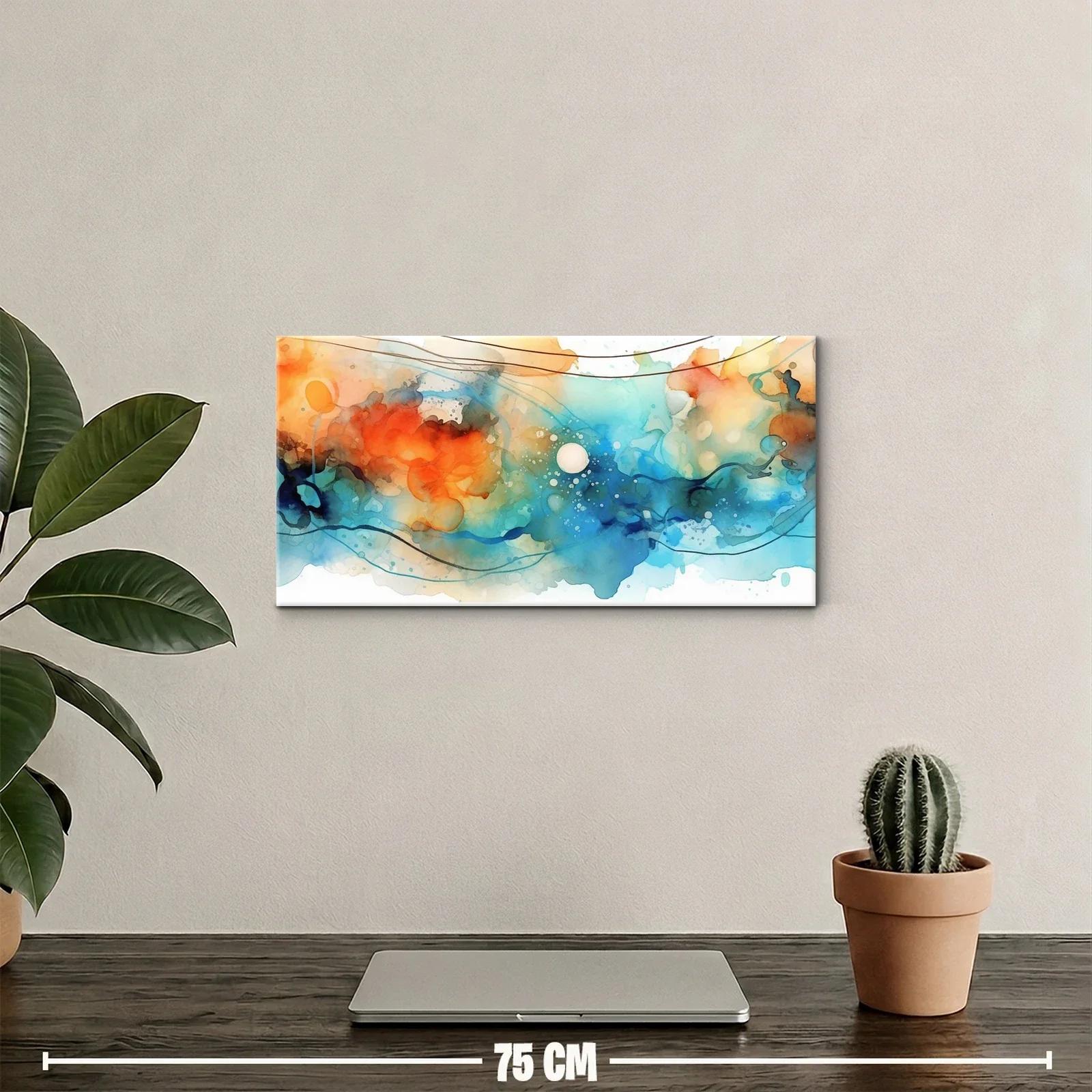 Cuadro abstracción de acuarela panorámica con franja ondulante — miniatura 2