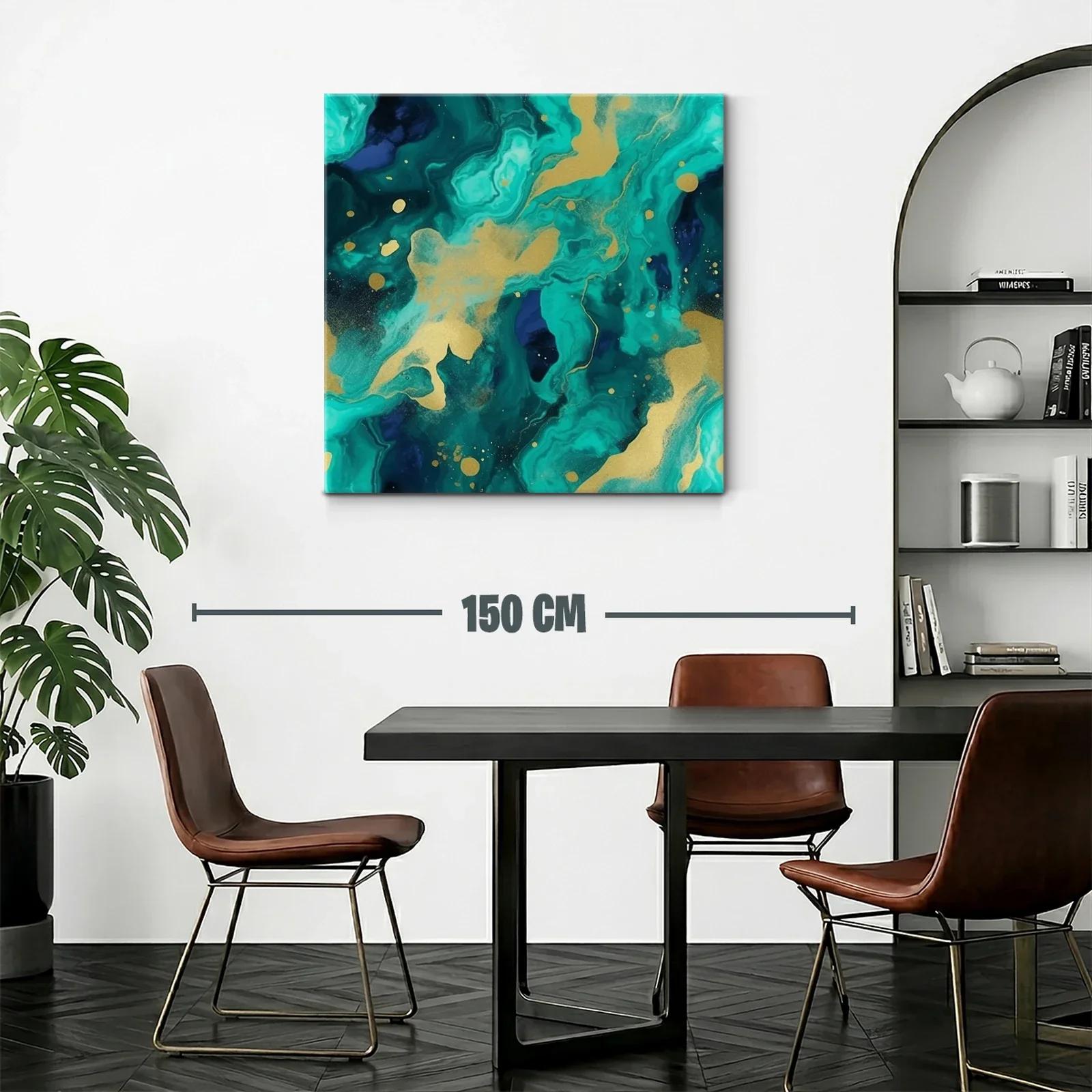 Cuadro abstracto en tonos turquesa y dorado elegante — miniatura 2