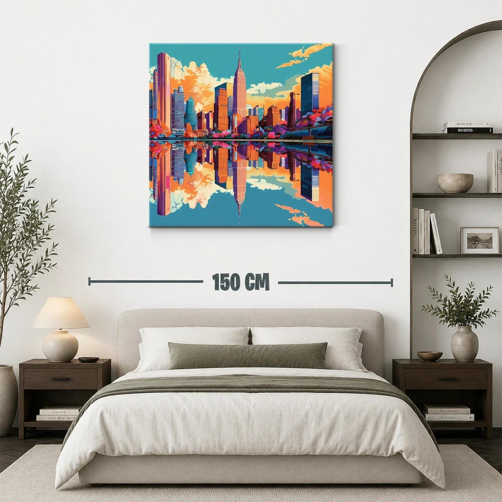 Paisaje urbano vibrante con reflejo en el agua — miniatura 3