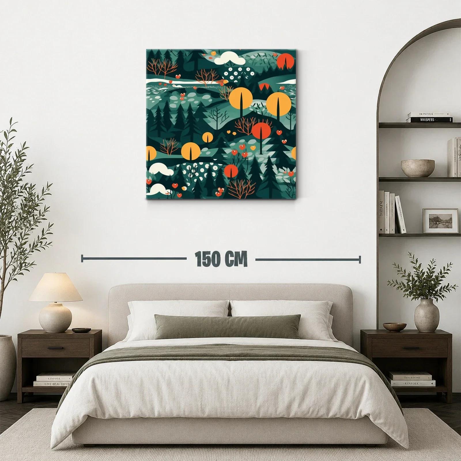 Paisaje abstracto con árboles en tonos cálidos y verdes — miniatura 3