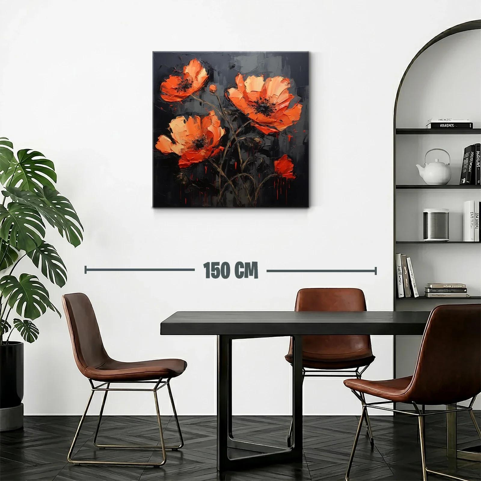 Cuadro flores naranjas vibrantes sobre fondo oscuro — miniatura 2