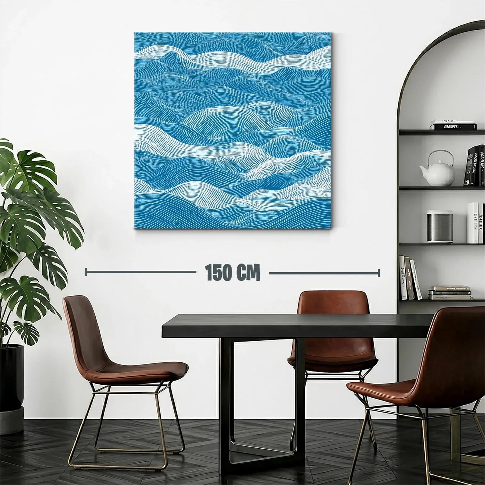Cuadro Abstracto con Ondas en Tonos Azul y Blanco — miniatura 2