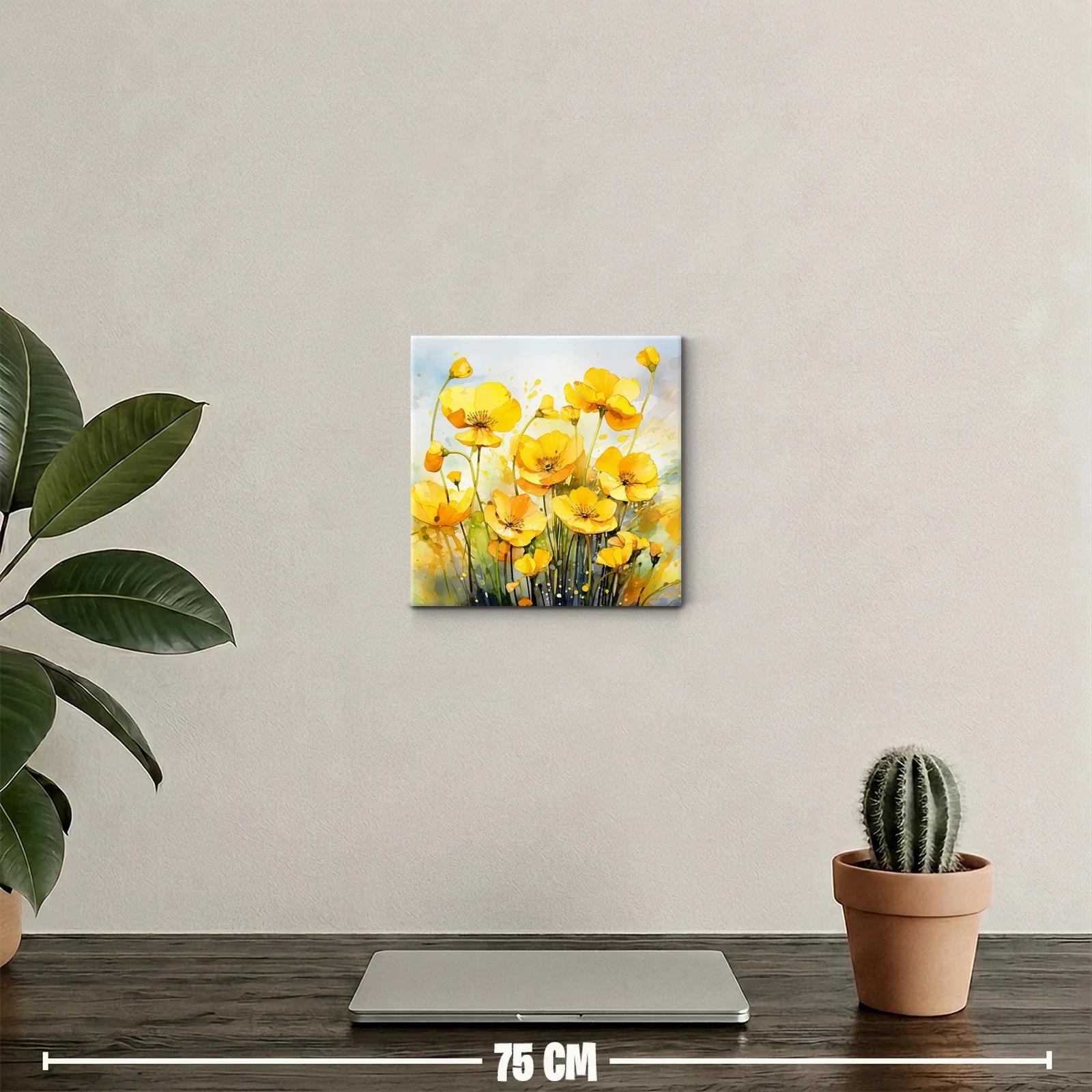 Cuadro con vibrantes flores amarillas para decorar espacios — miniatura 2