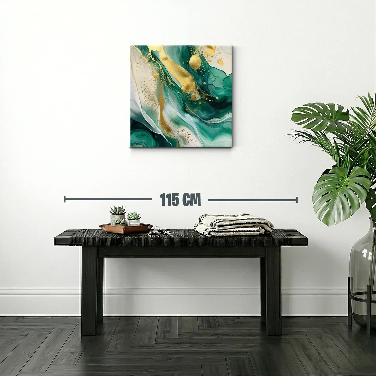 Cuadro Abstracto con Tonos Verdes y Detalles Dorados — miniatura 2