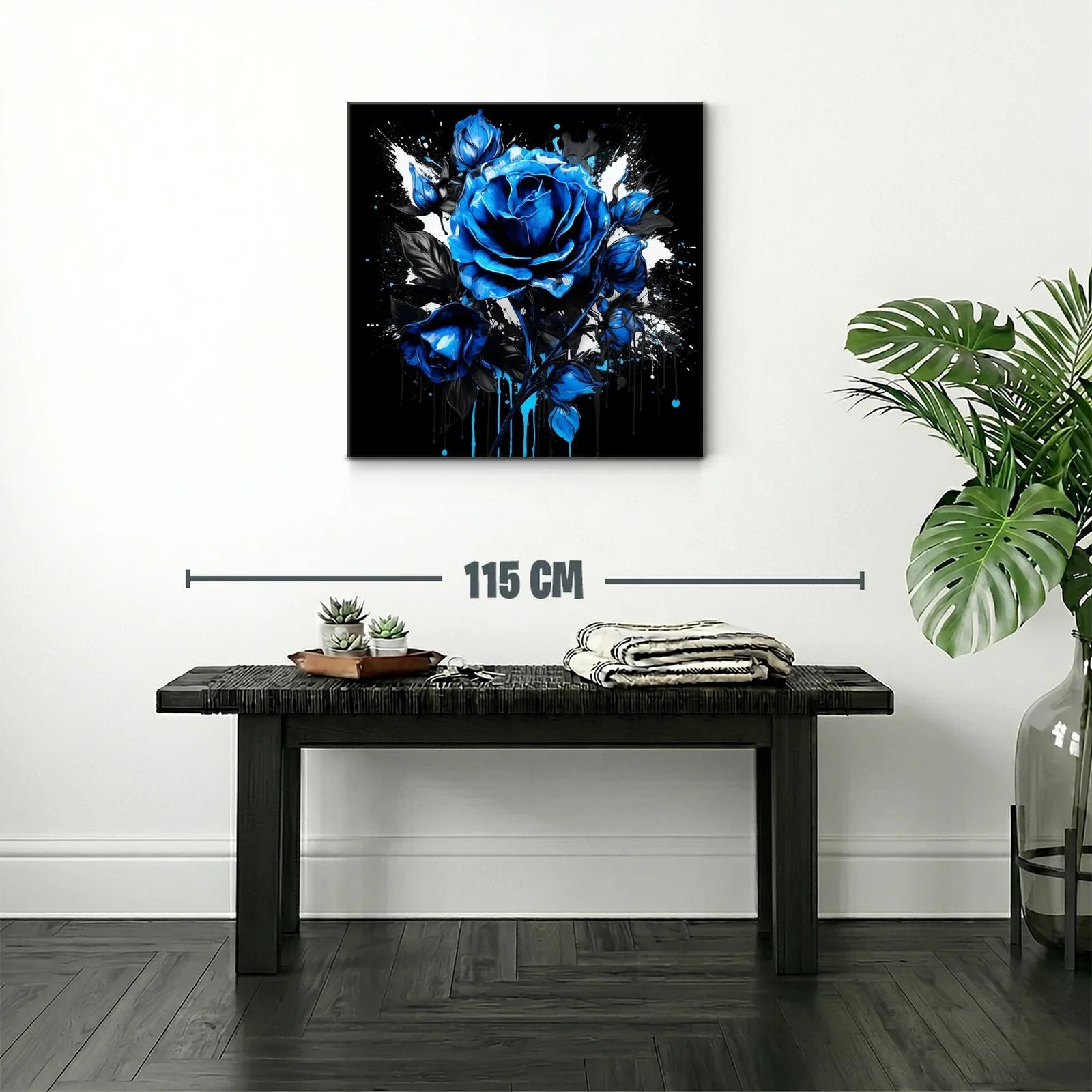 Rosa azul vibrante sobre fondo negro y blanco impactante — miniatura 2