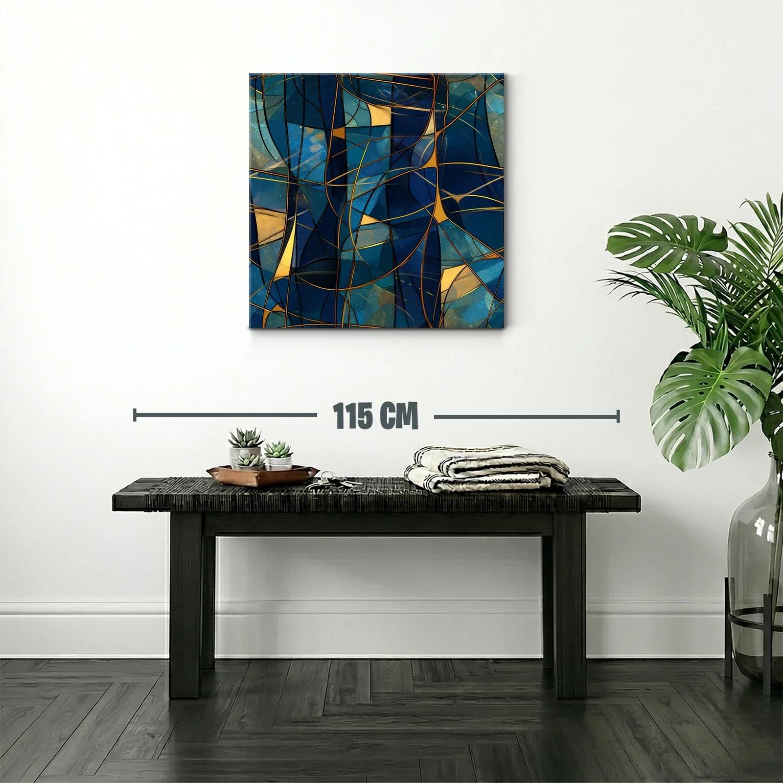 Composición abstracta con tonos azules y líneas doradas entrelazadas — miniatura 2