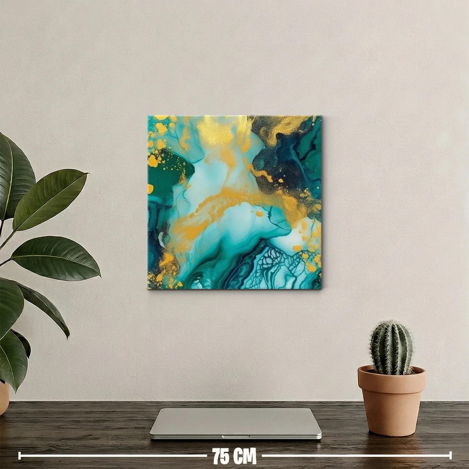 Vida marina abstracta con tonos turquesa y dorados brillantes — miniatura 2