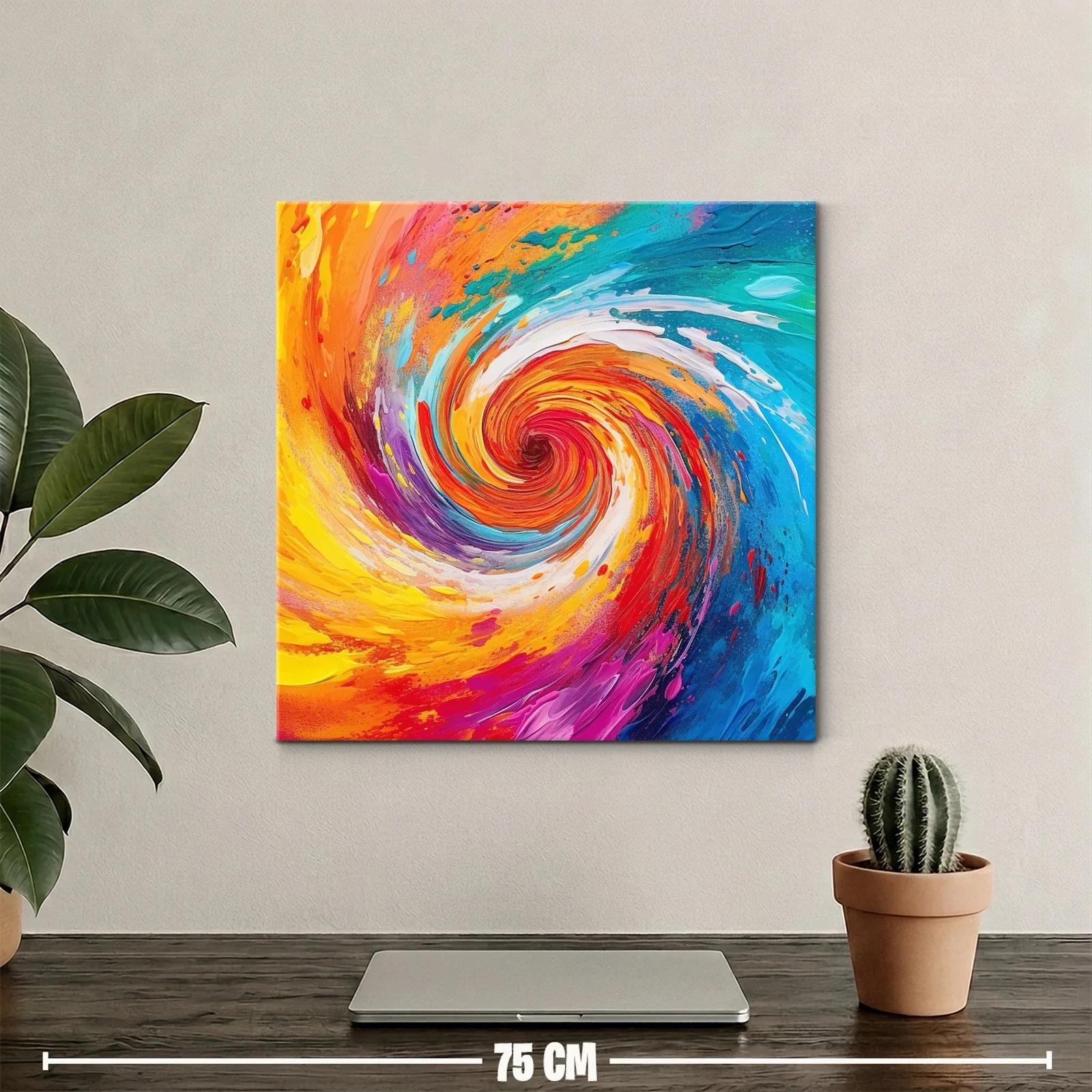 Cuadro abstracto espiral en vibrantes tonos cálidos y fríos — miniatura 2