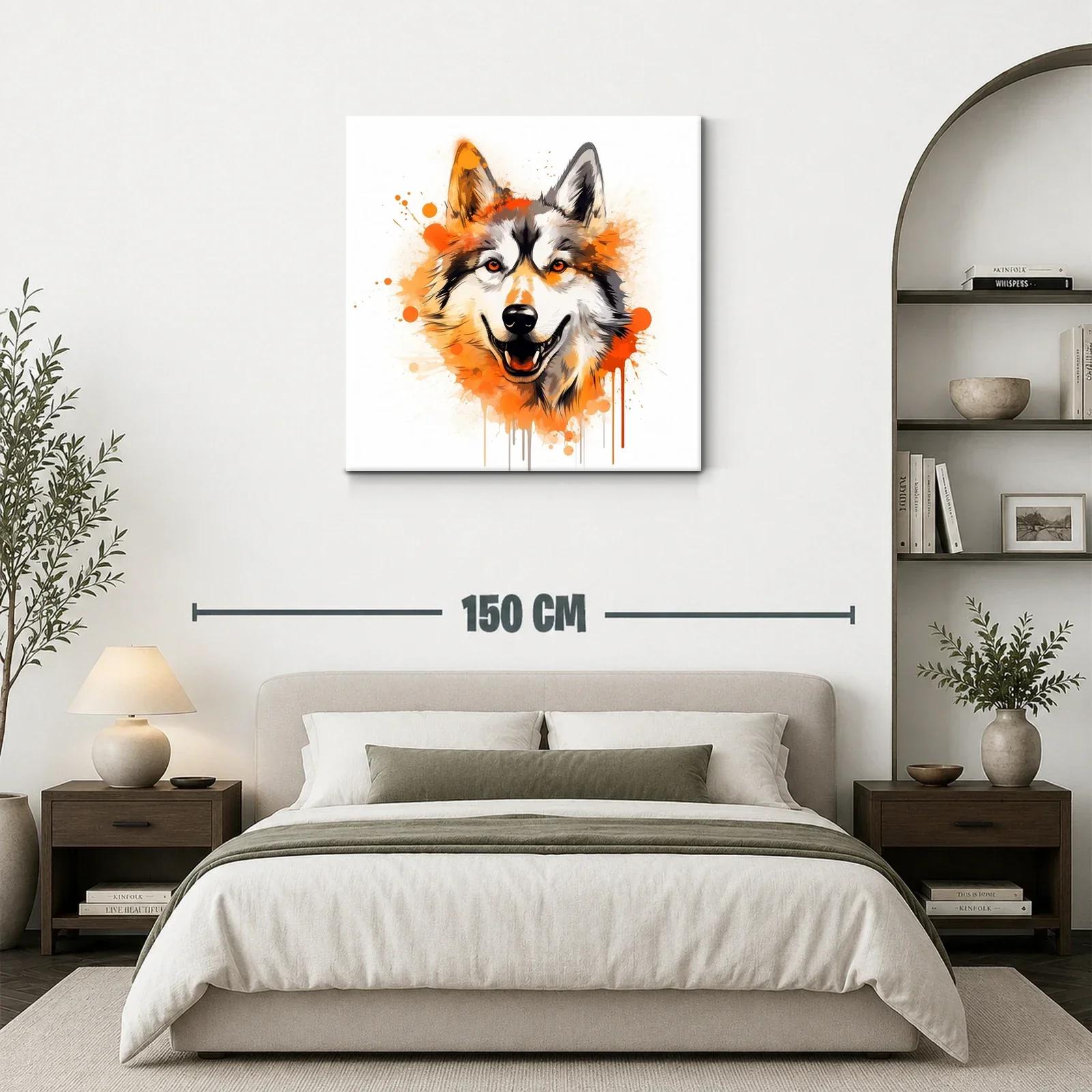 Cuadro moderno con ilustración vibrante de lobo sonriente — miniatura 3