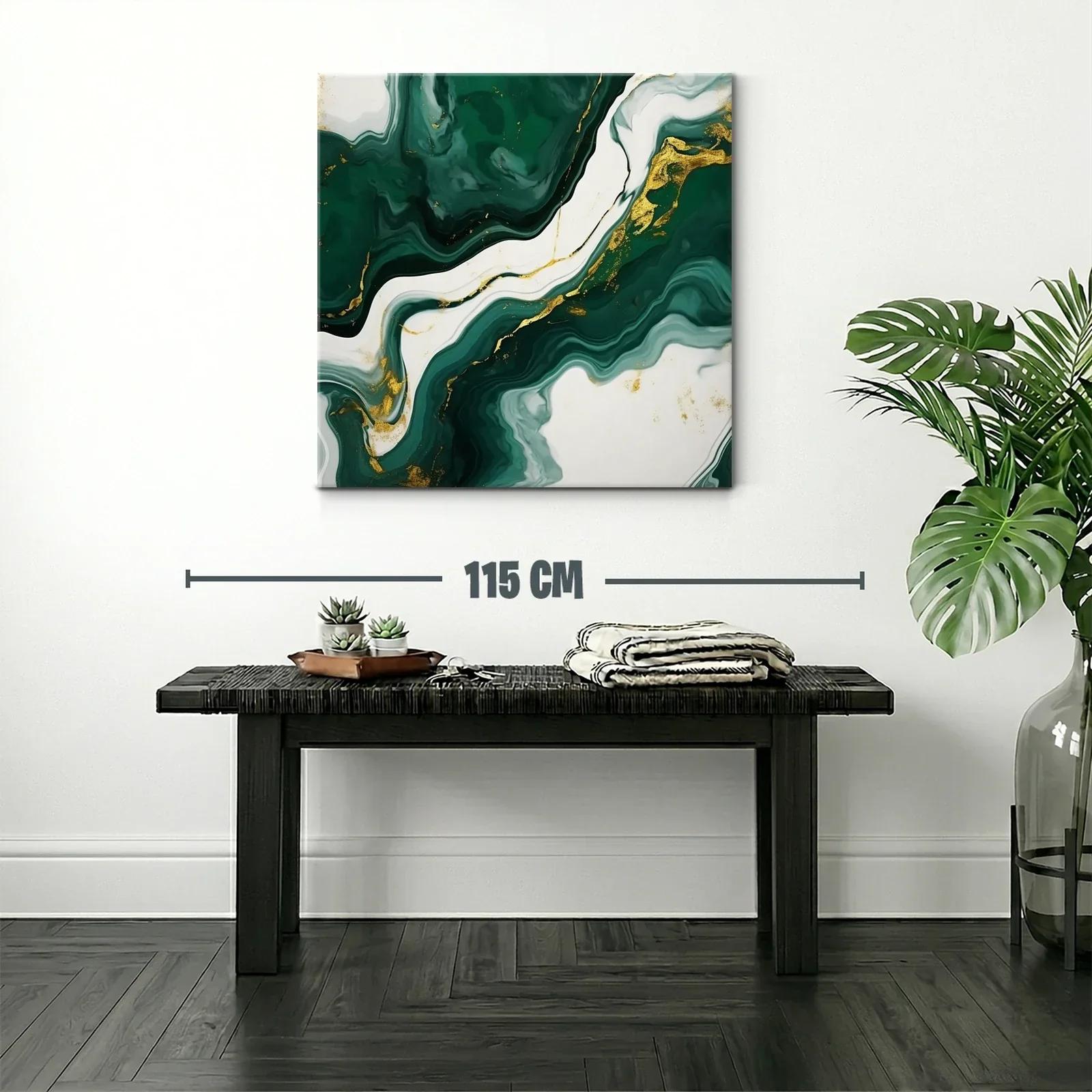 Cuadro abstracto con tonos verdes y detalles dorados — miniatura 2