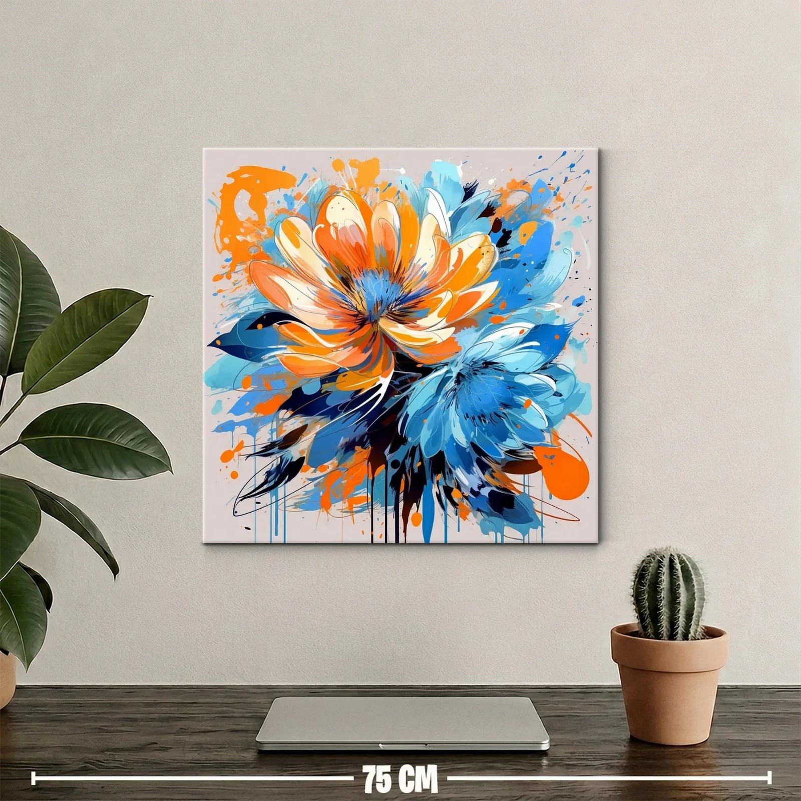 Cuadro vibrante con flores en tonos azul y naranja — miniatura 2