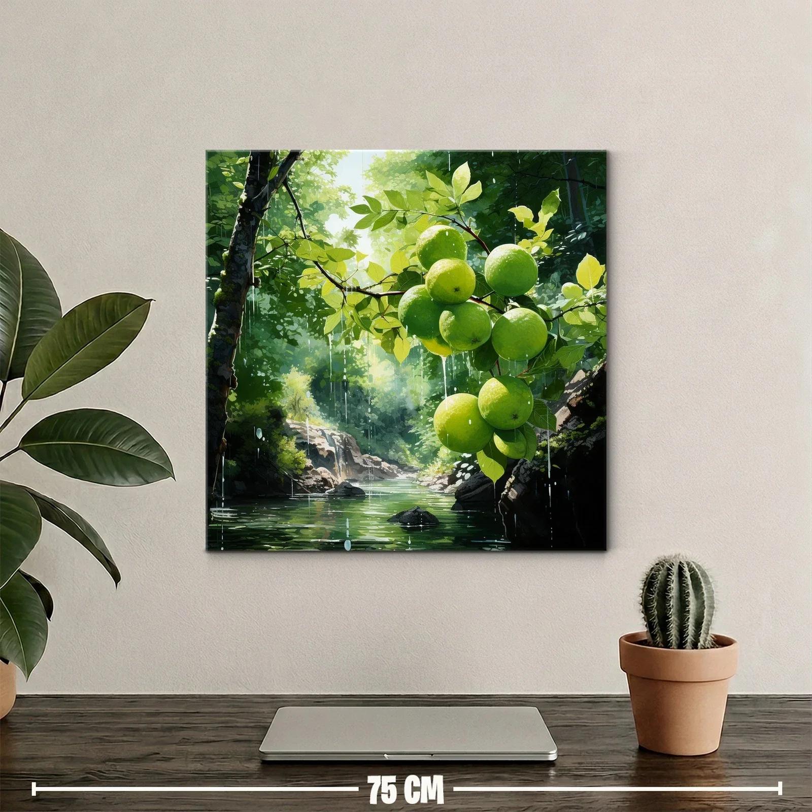 Cuadro naturaleza con manzanas verdes en paisaje luminoso — miniatura 2