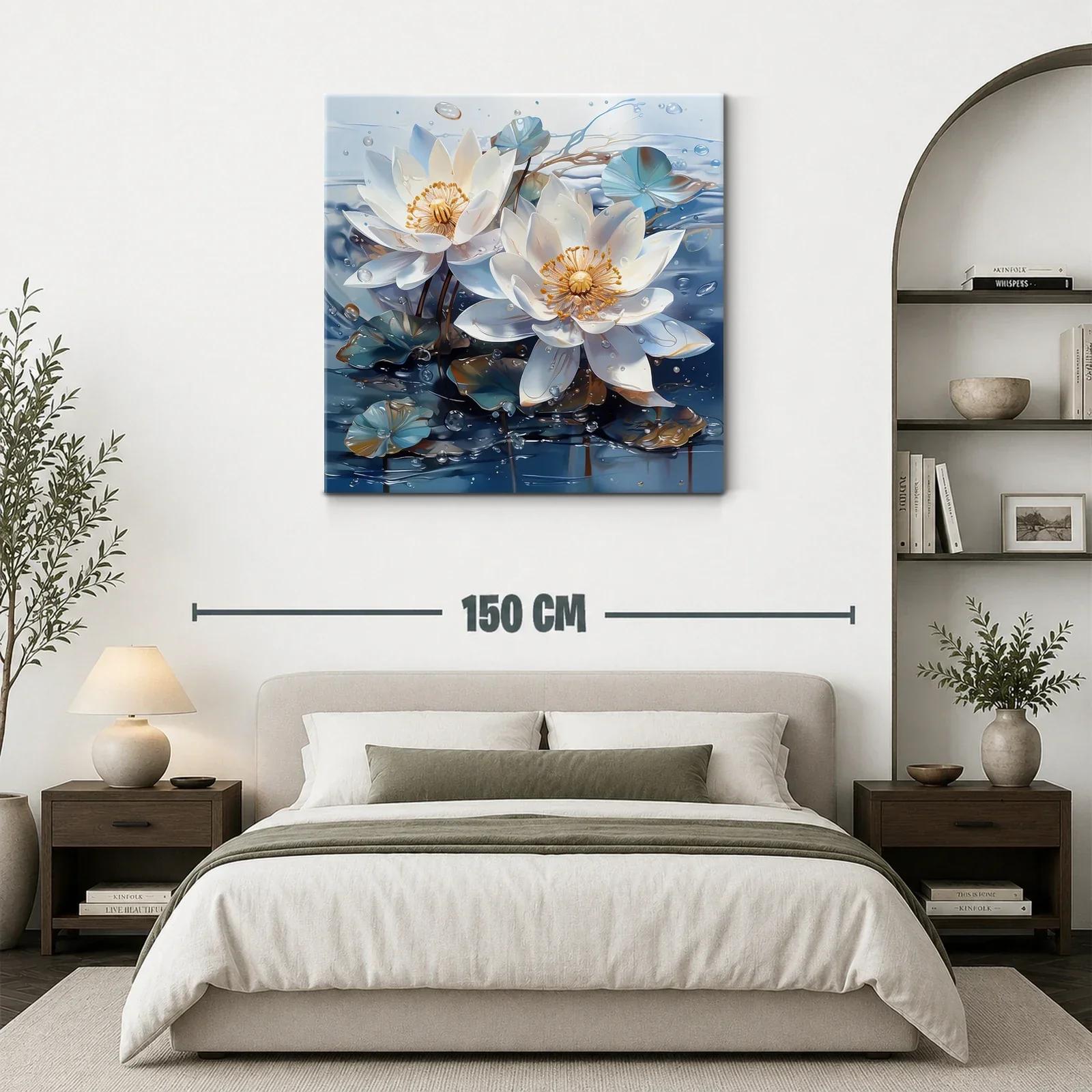 Elegancia serena de flores acuáticas en tonos azules y blancos — miniatura 3
