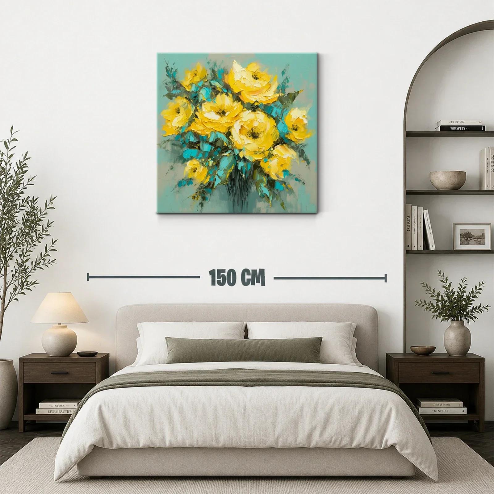 Ramo vibrante de flores amarillas y hojas turquesa — miniatura 3