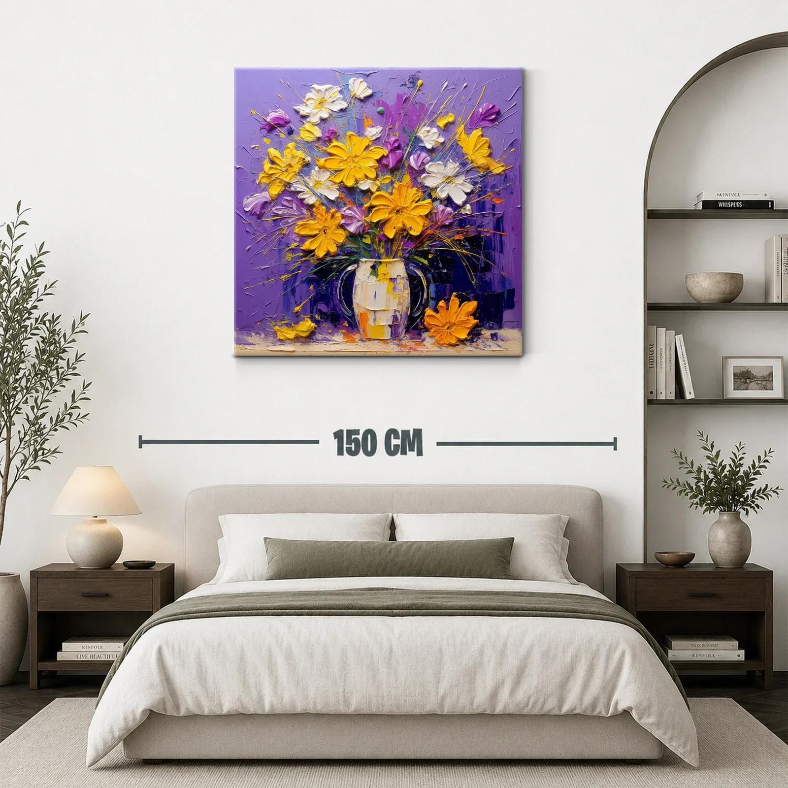 Ramo vibrante de flores amarillas y blancas con fondo lila — miniatura 3