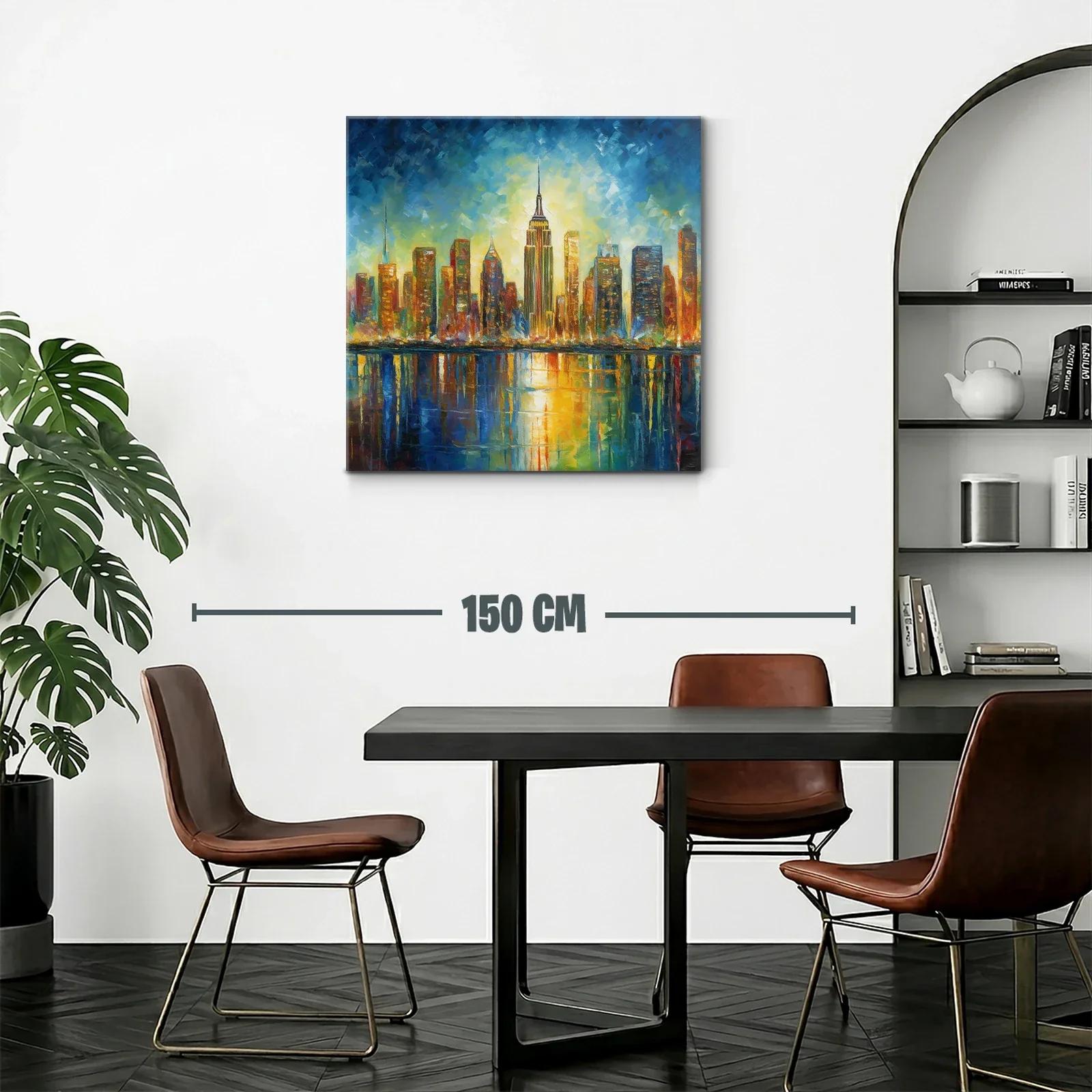 Atardecer vibrante sobre skyline urbano reflejado en el agua — miniatura 2