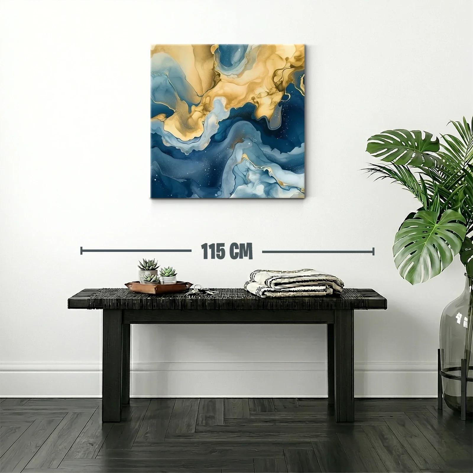 Composición abstracta en azul y dorado efecto fluido — miniatura 2