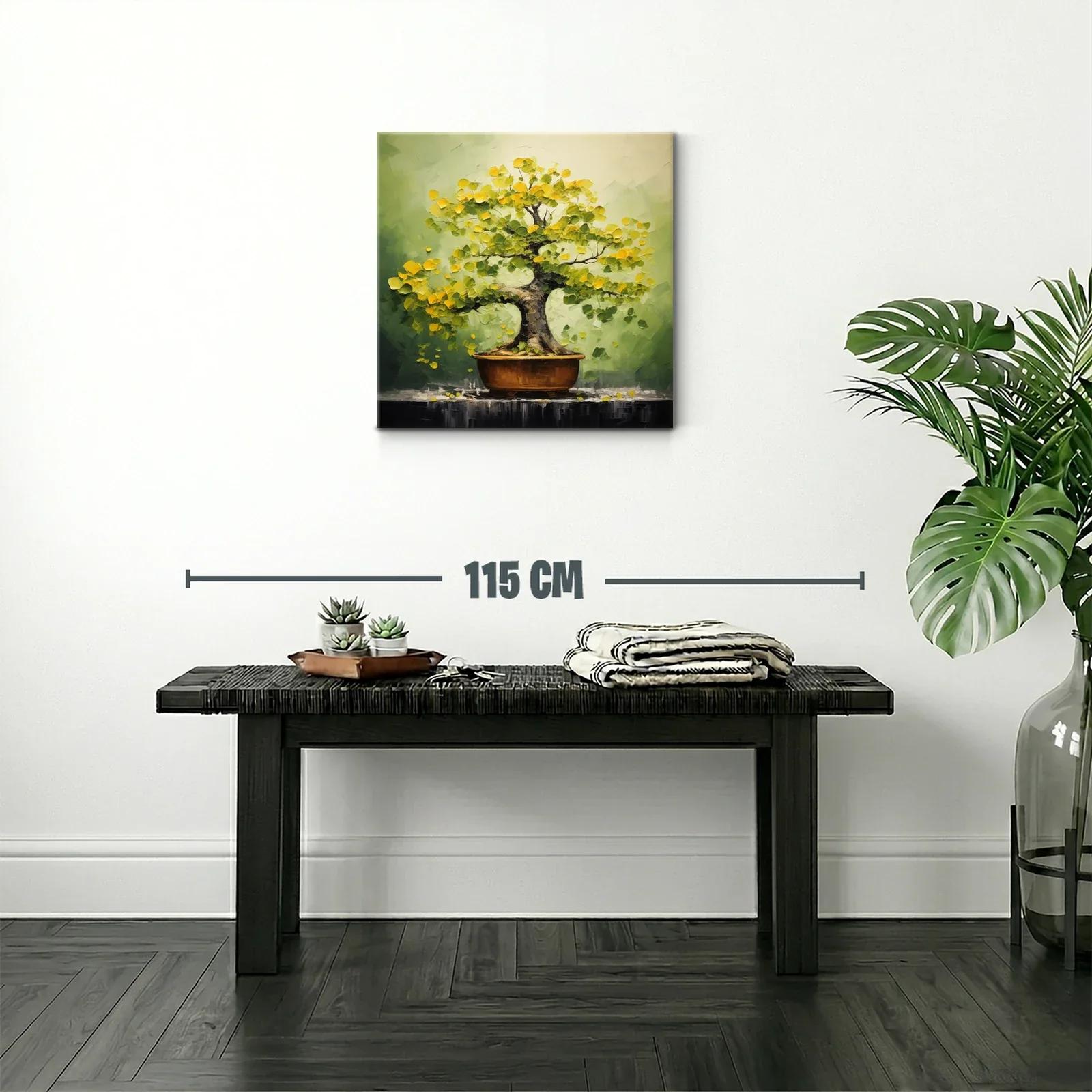Arbol Bonsái con Hojas Amarillas y Fondo Verde Suave — miniatura 2