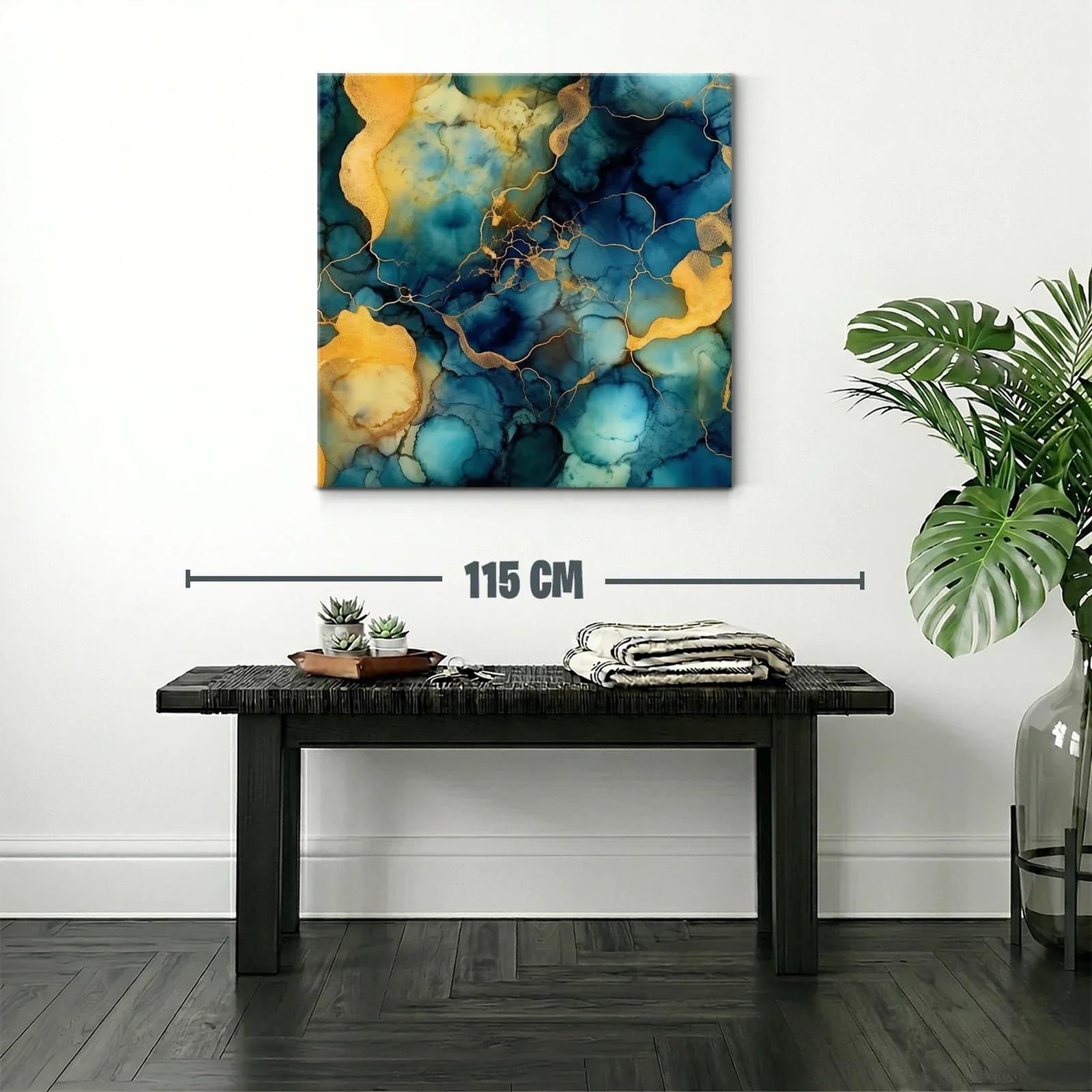 Cuadro abstracto en tonos azules y dorados modernos — miniatura 2