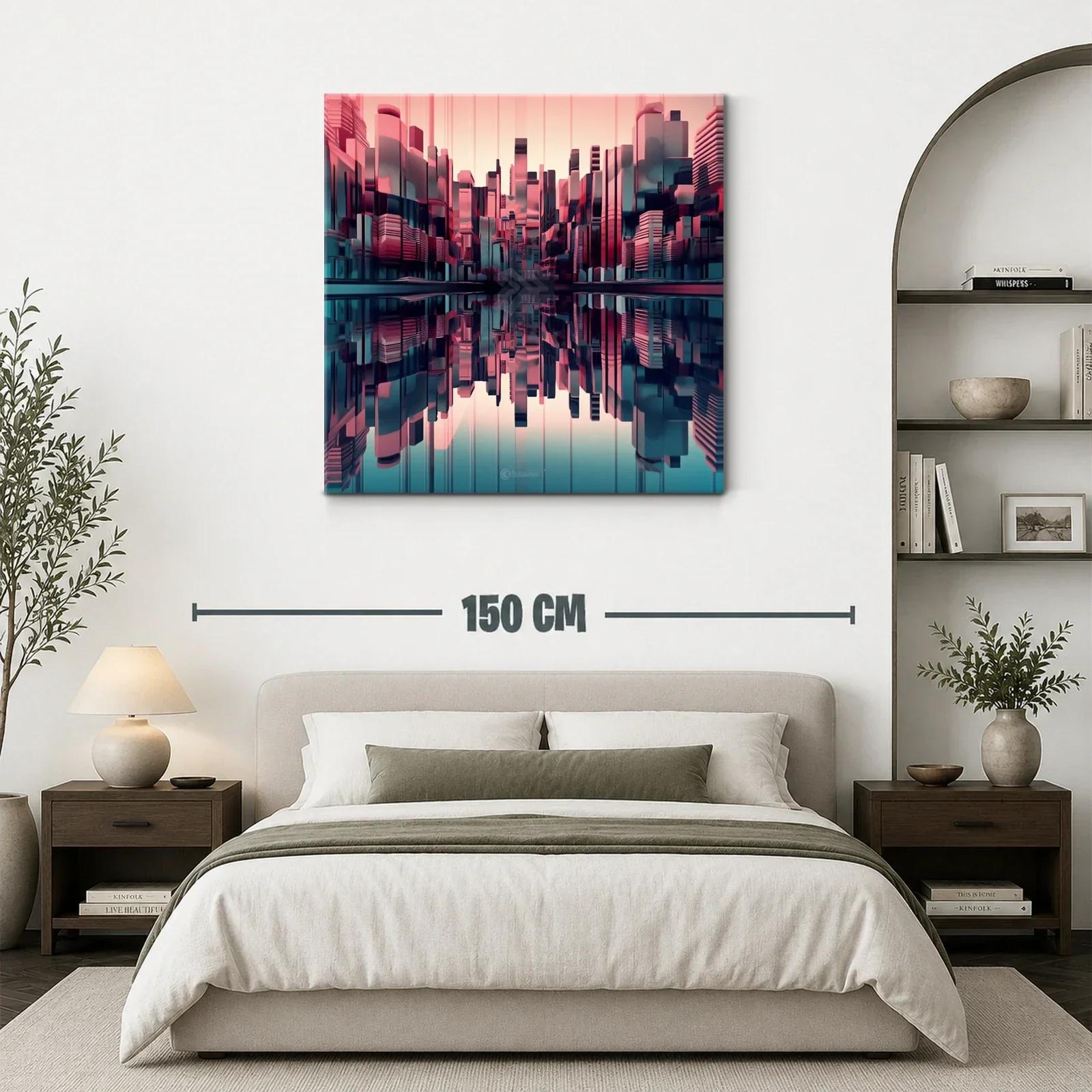 Ciudad futurista reflejada en tonos rosa y azul oscuro — miniatura 3