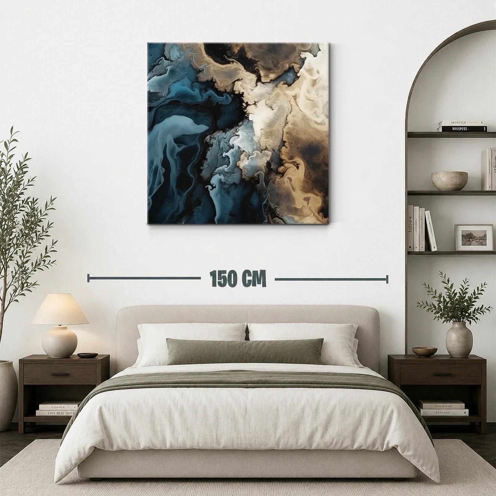 Cuadro abstracto con tonos tierra y azul profundo — miniatura 3