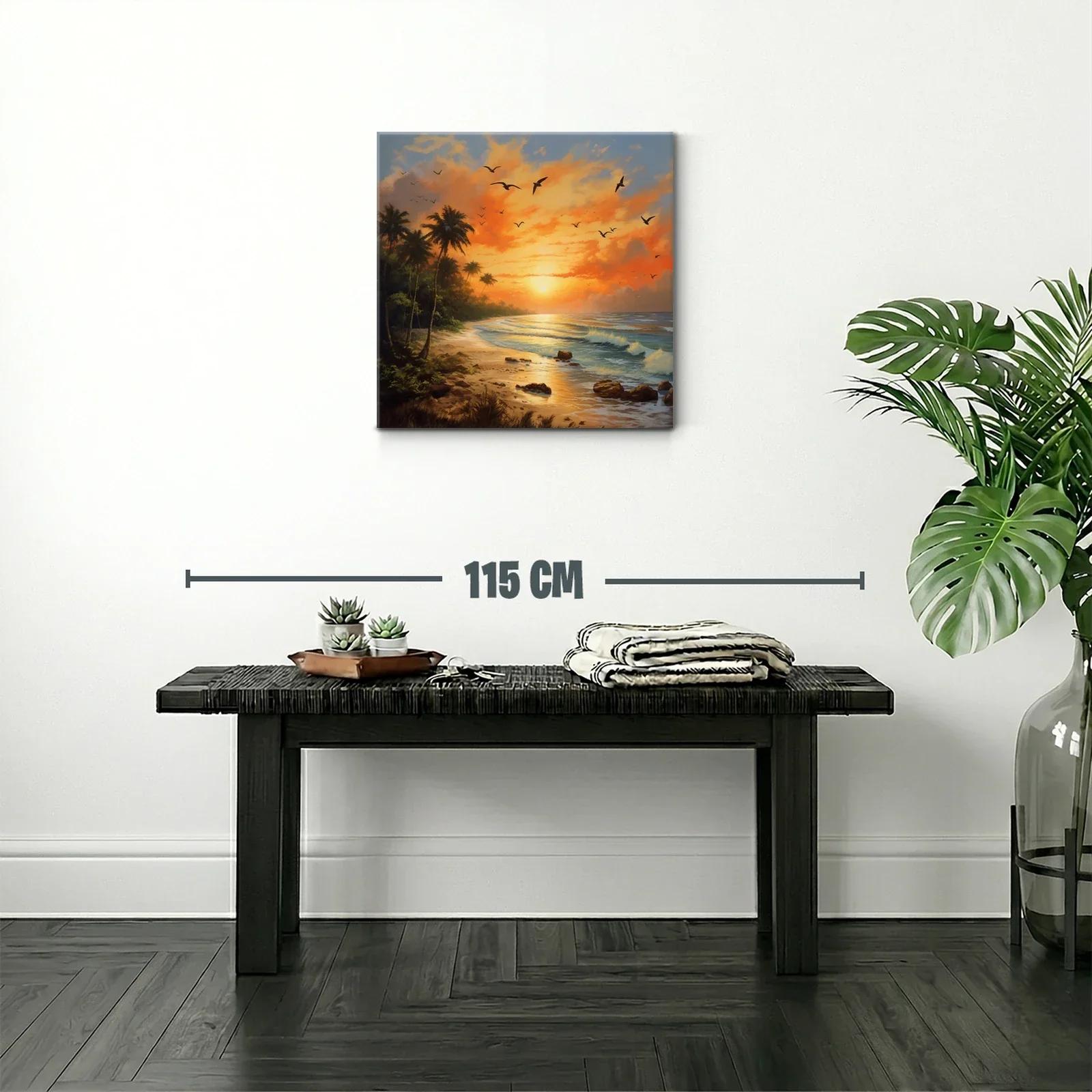 Atardecer tropical con palmeras y aves en vuelo — miniatura 2