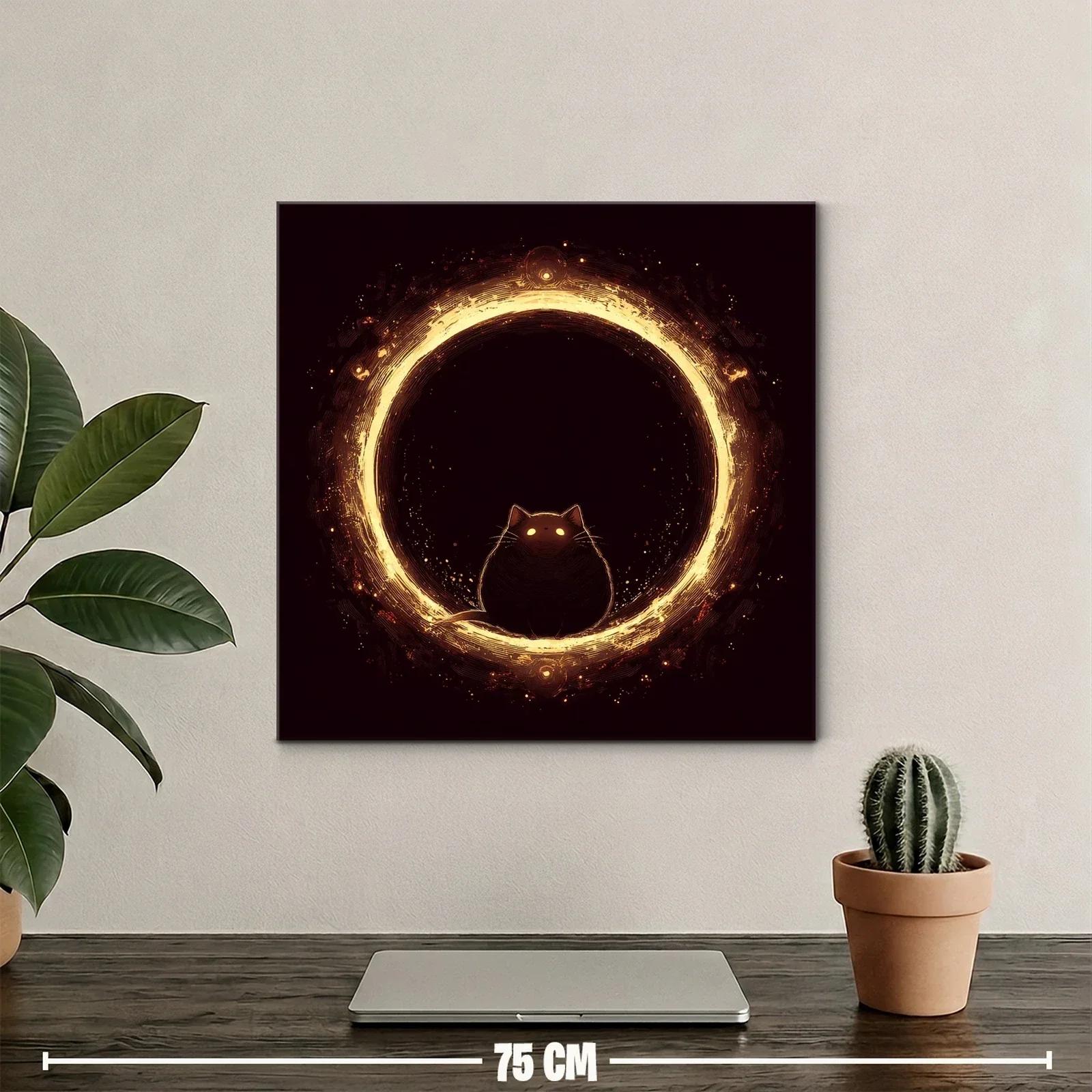 Gato misterioso en círculo de luz dorada brillante — miniatura 2