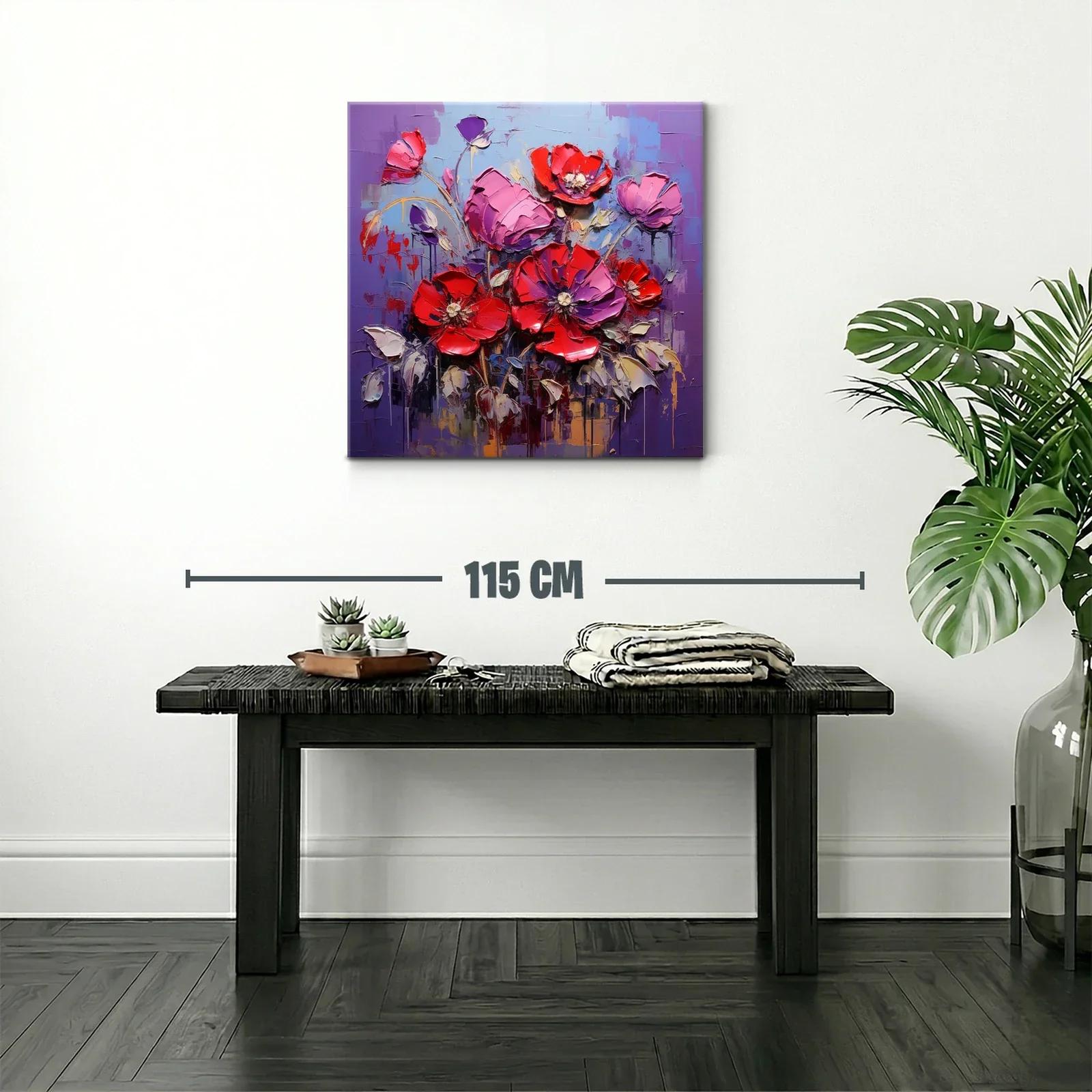 Cuadro moderno con vibrantes flores rojas y lilas — miniatura 2