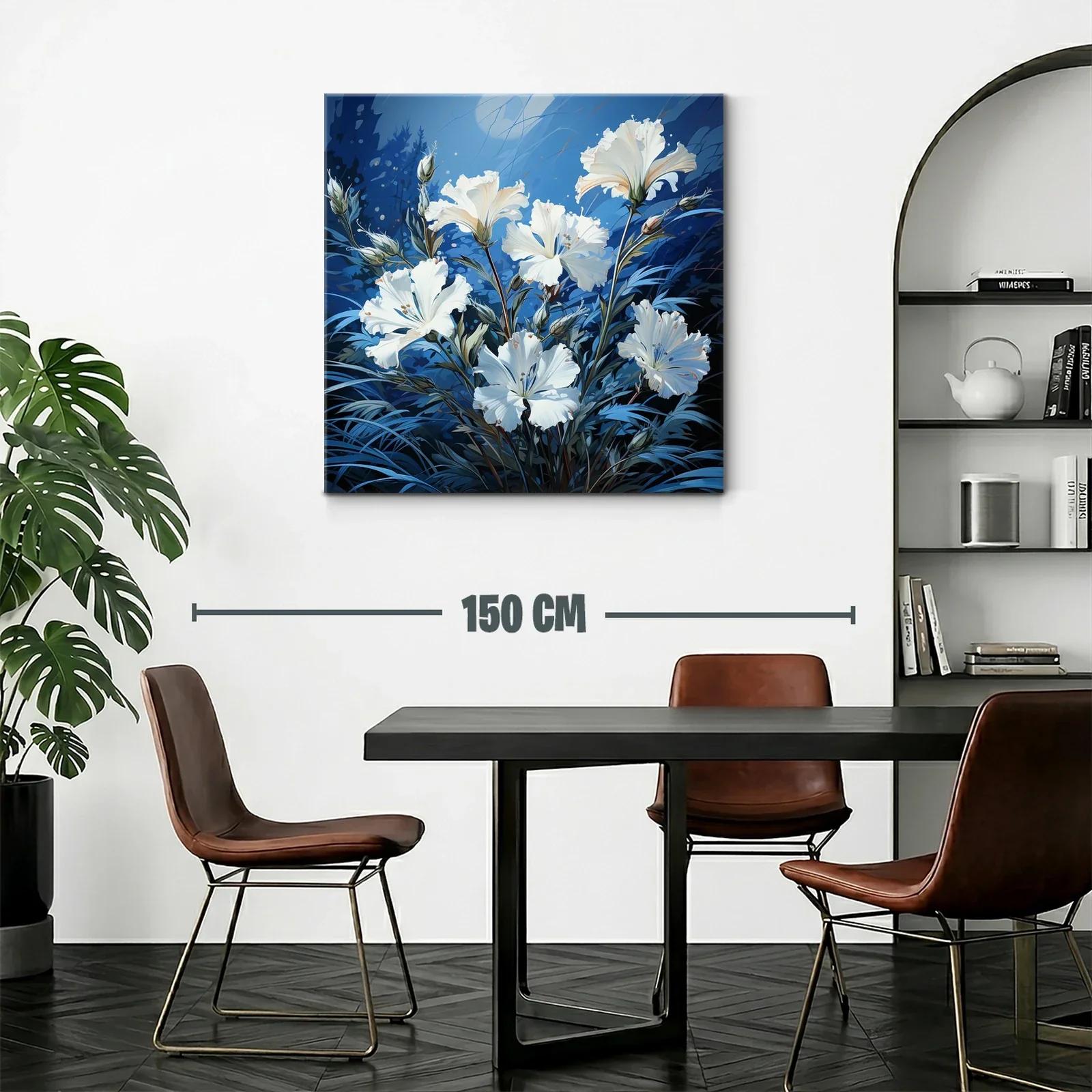 Cuadro con delicadas flores blancas sobre fondo azul — miniatura 2