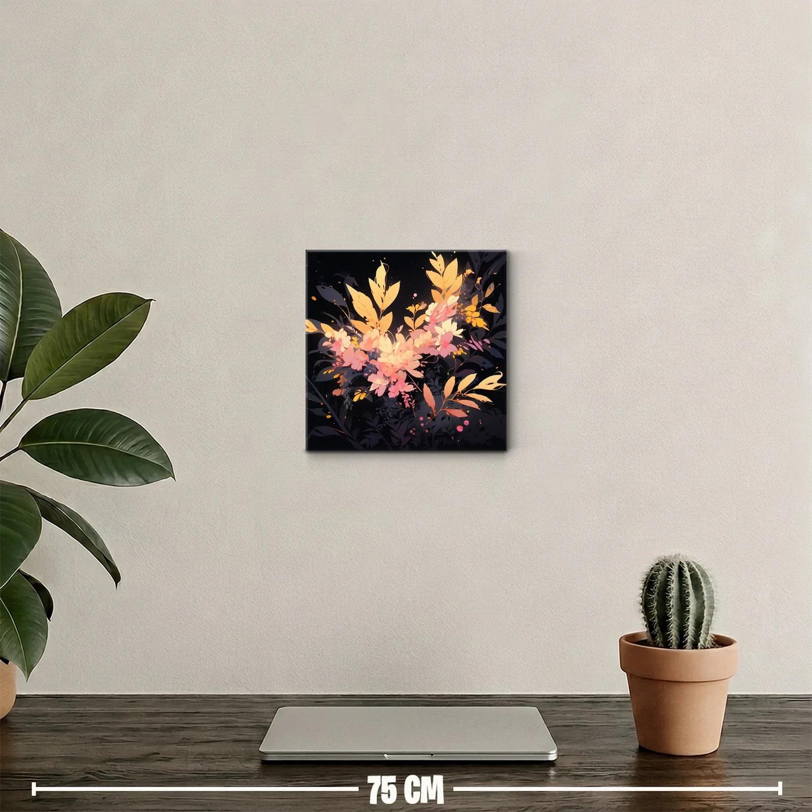 Cuadro decorativo con flores y hojas en tonos cálidos — miniatura 2