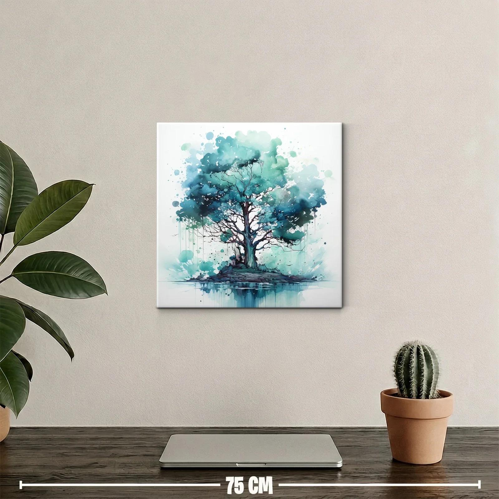 Árbol azul en isla serena con reflejo acuático — miniatura 2