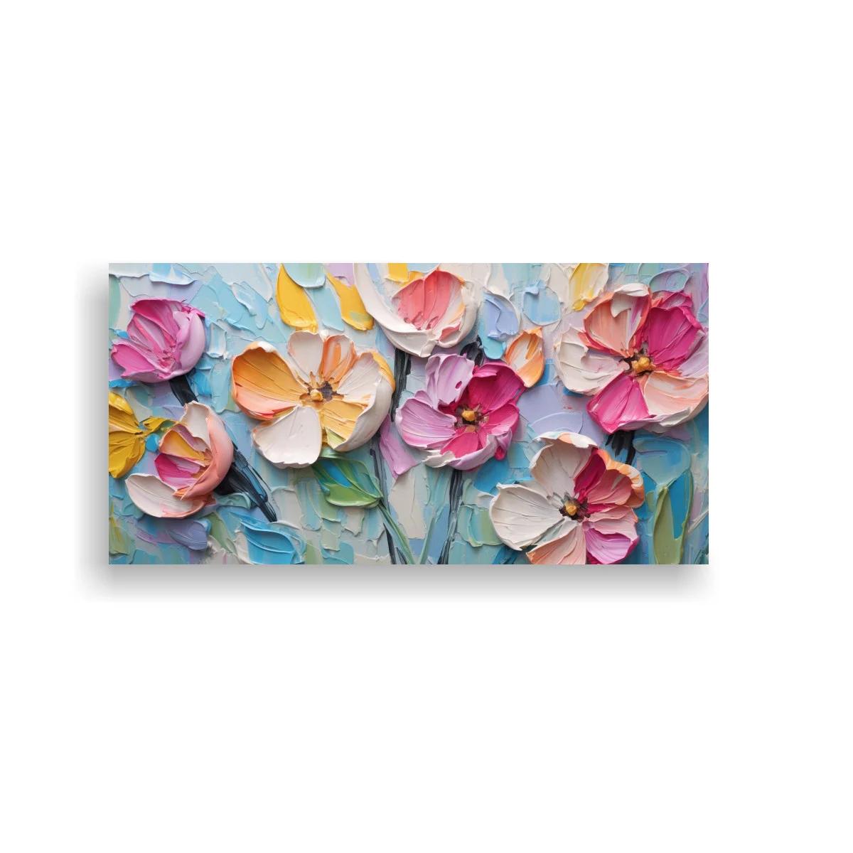 Cuadro flores rosadas y blancas con empaste grueso — imagen principal