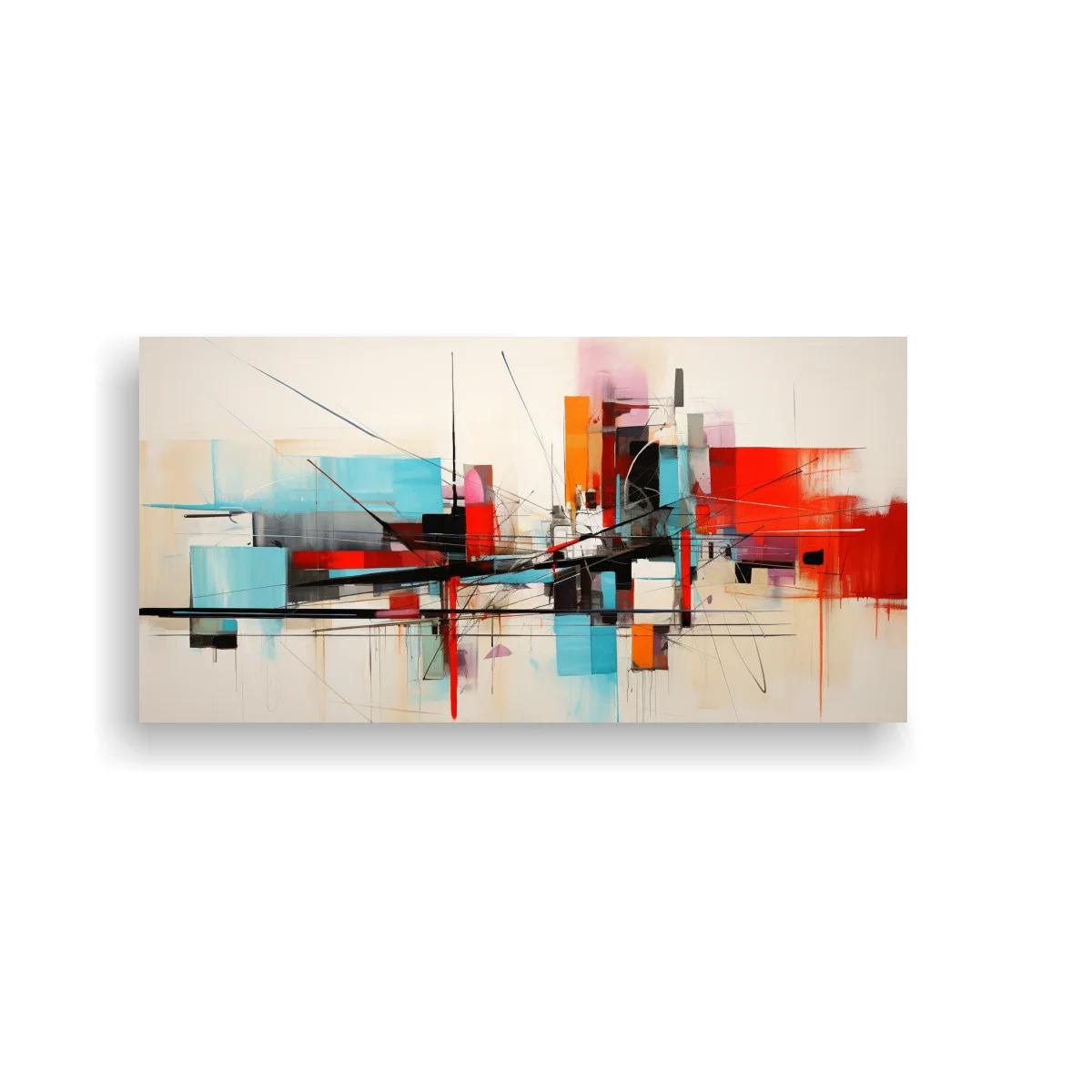 Cuadro abstracto geométrico con líneas cruzadas y bloques de color — imagen principal