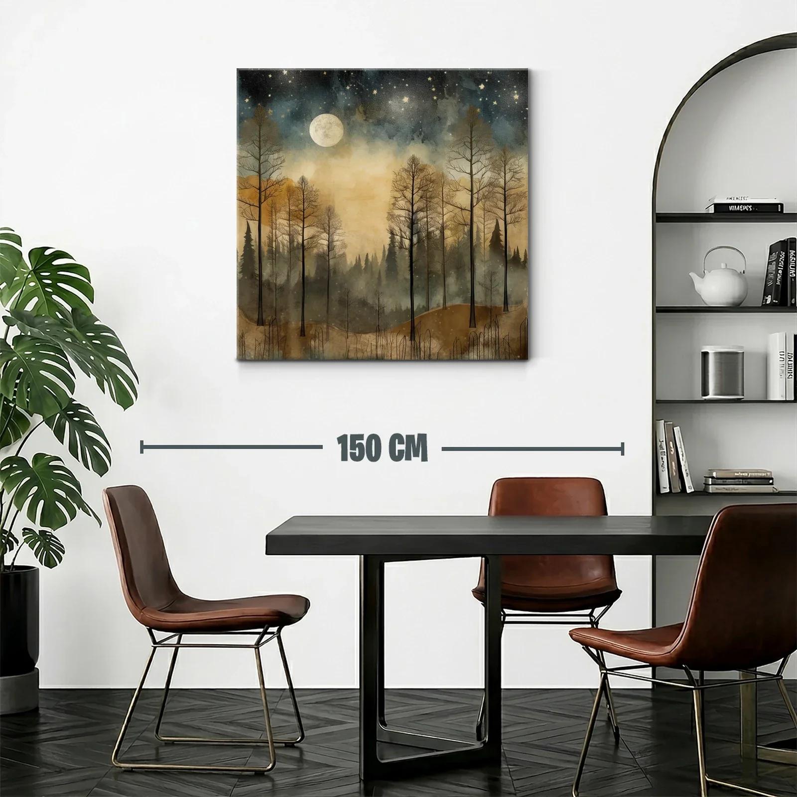 Bosque al claro de luna con cielo estrellado y neblina — miniatura 2