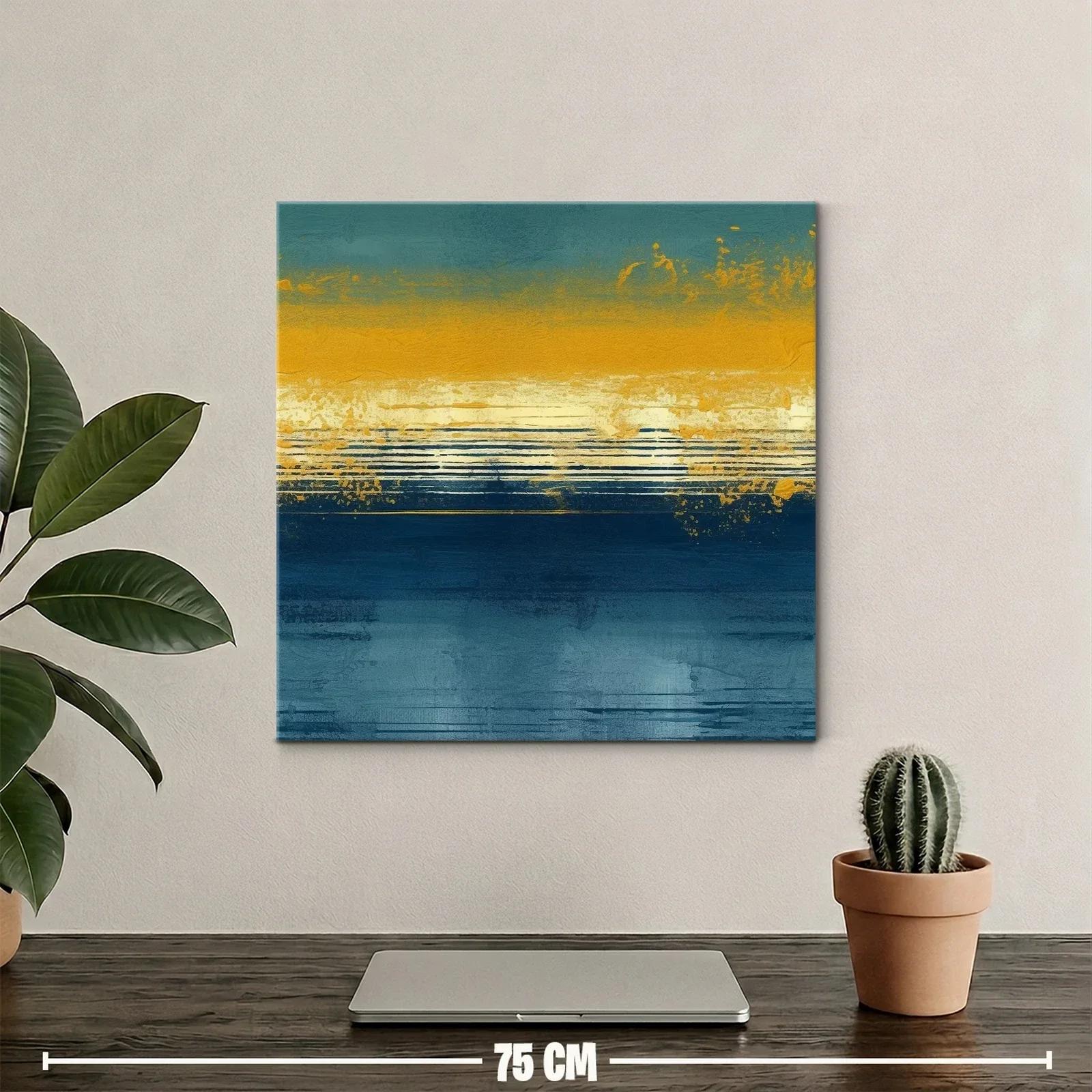 Cuadro abstracto tonos dorados y azules intensos — miniatura 2