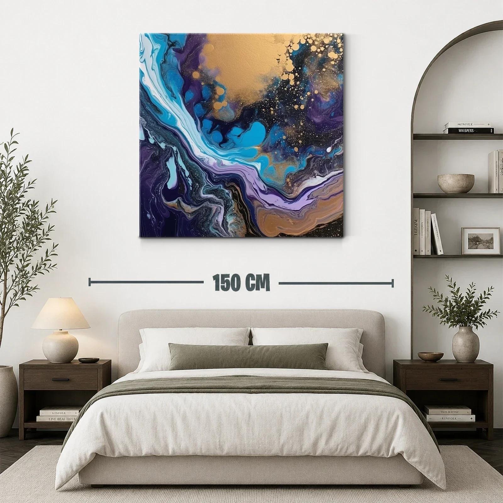 Composición abstracta en tonos azulados y dorados vibrantes — miniatura 3