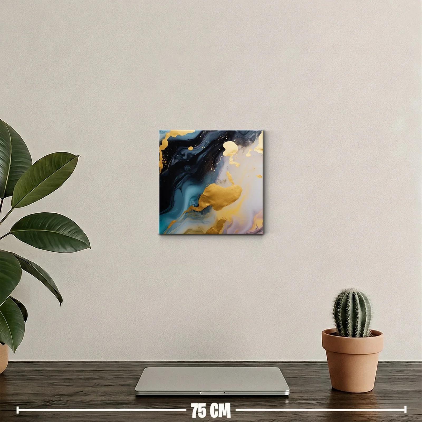 Cuadro abstracto con destellos dorados y tonos profundo azul — miniatura 2