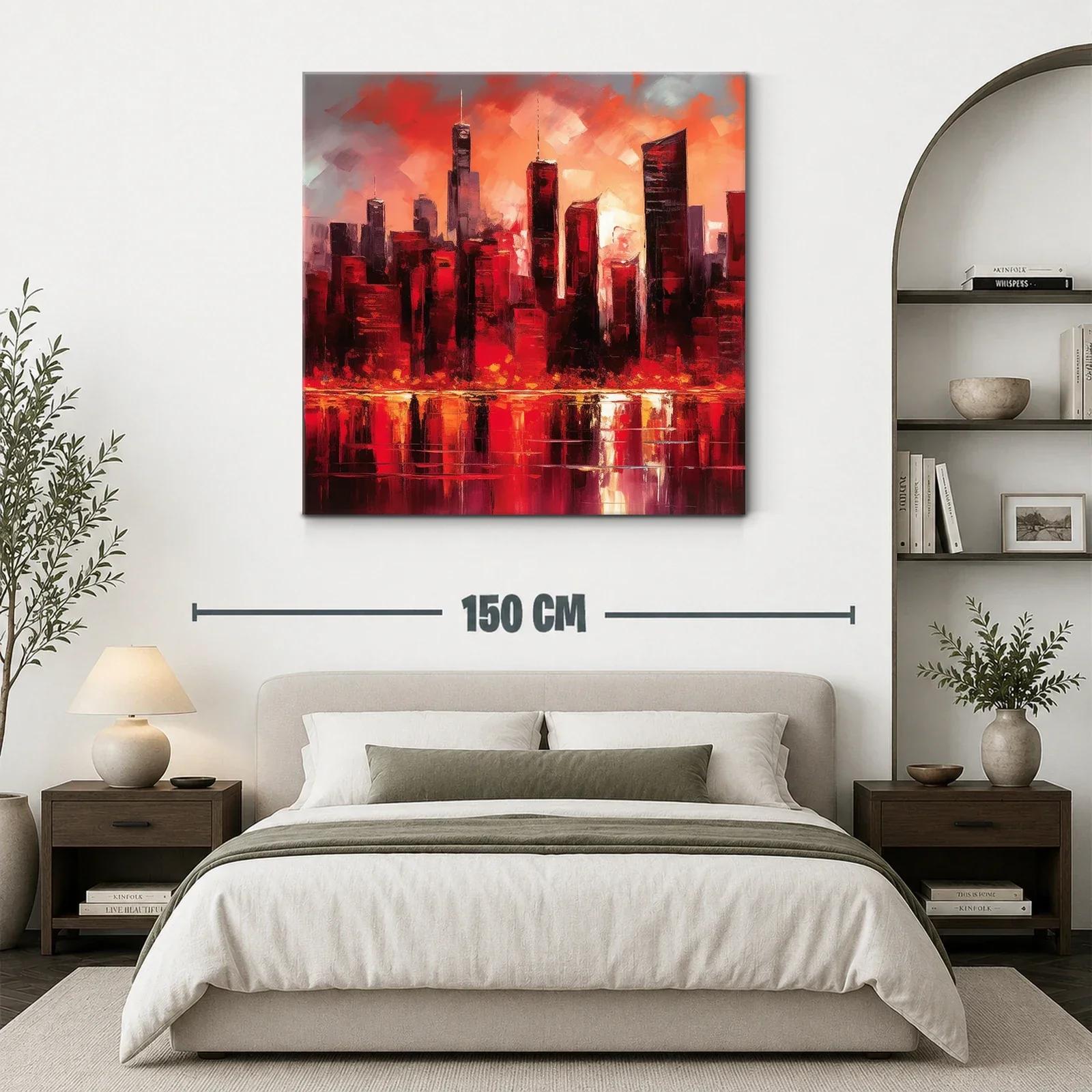 Atardecer urbano vibrante con reflejos intensos en rojo y naranja — miniatura 3