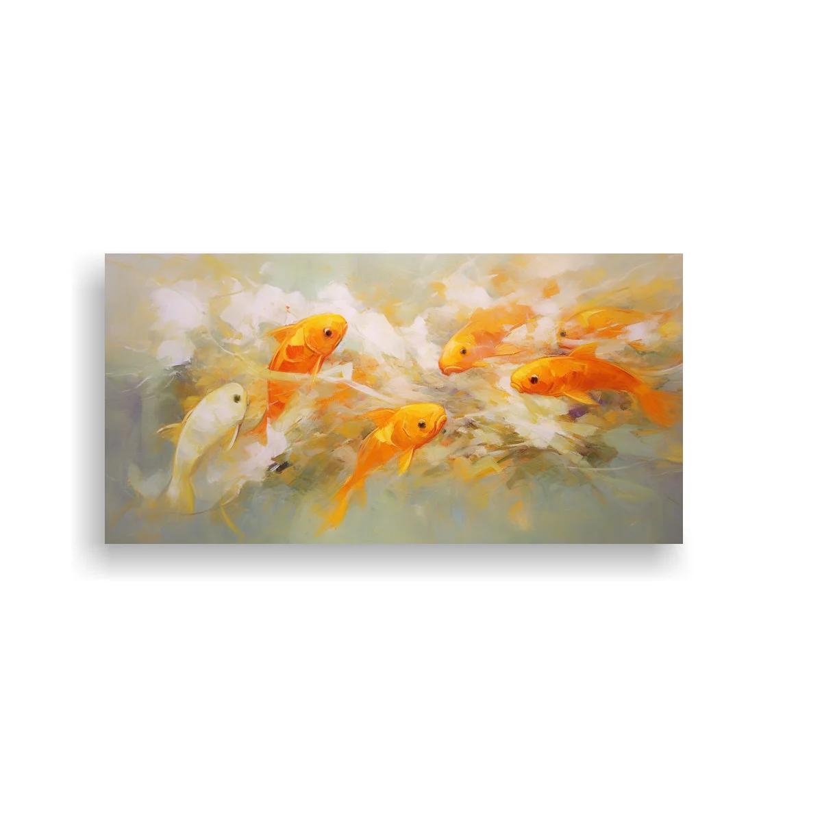Cuadro peces koi naranjas con fondo brumoso — imagen principal