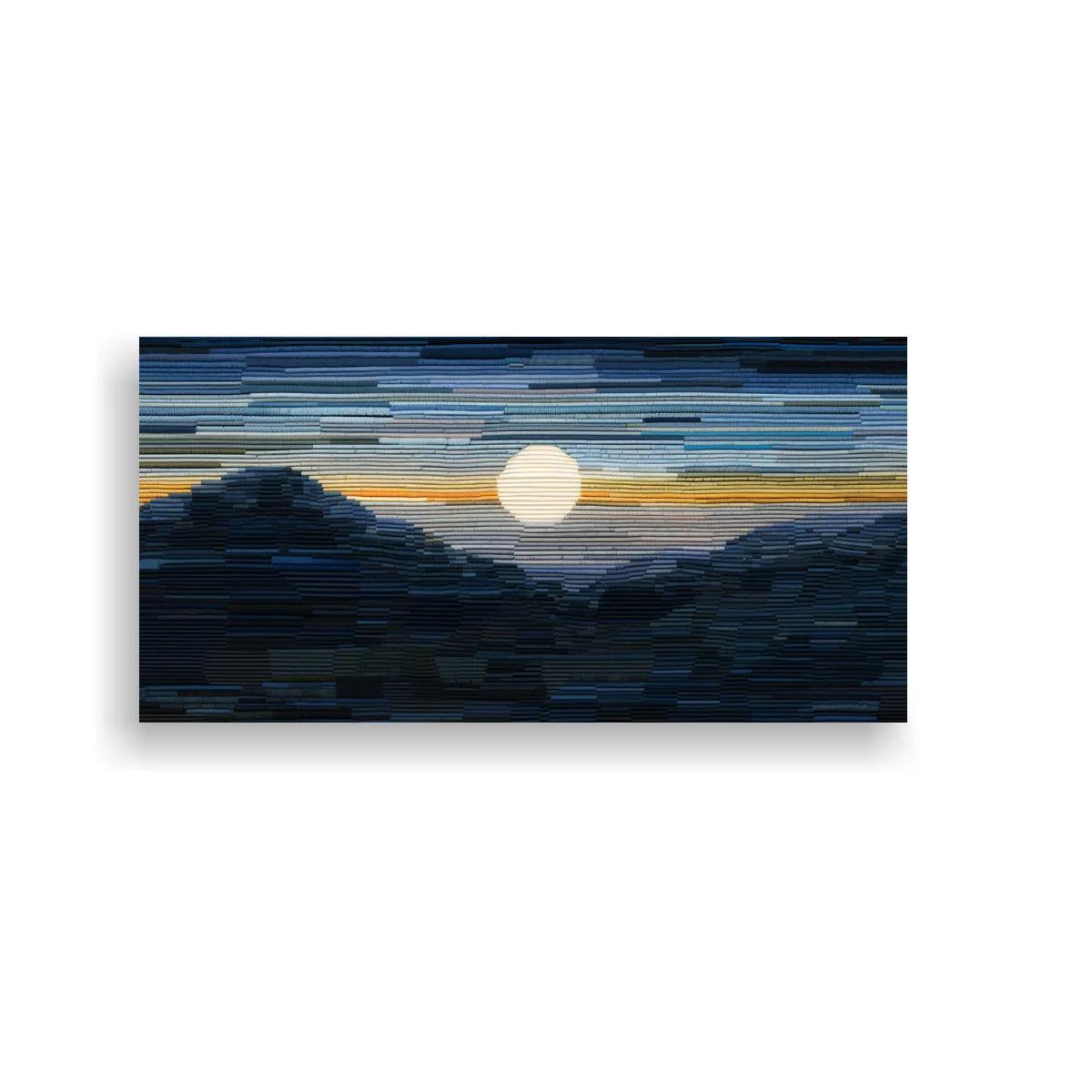 Cuadro luna llena sobre paisaje montañoso texturizado — imagen principal