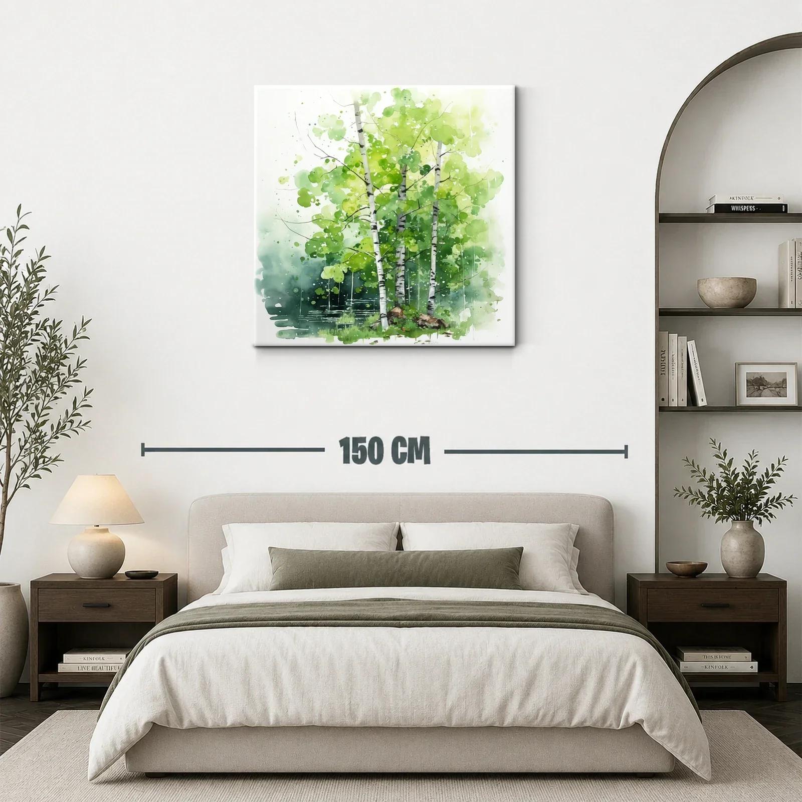 Bosque de abedules en acuarela con tonos verdes vibrantes — miniatura 3