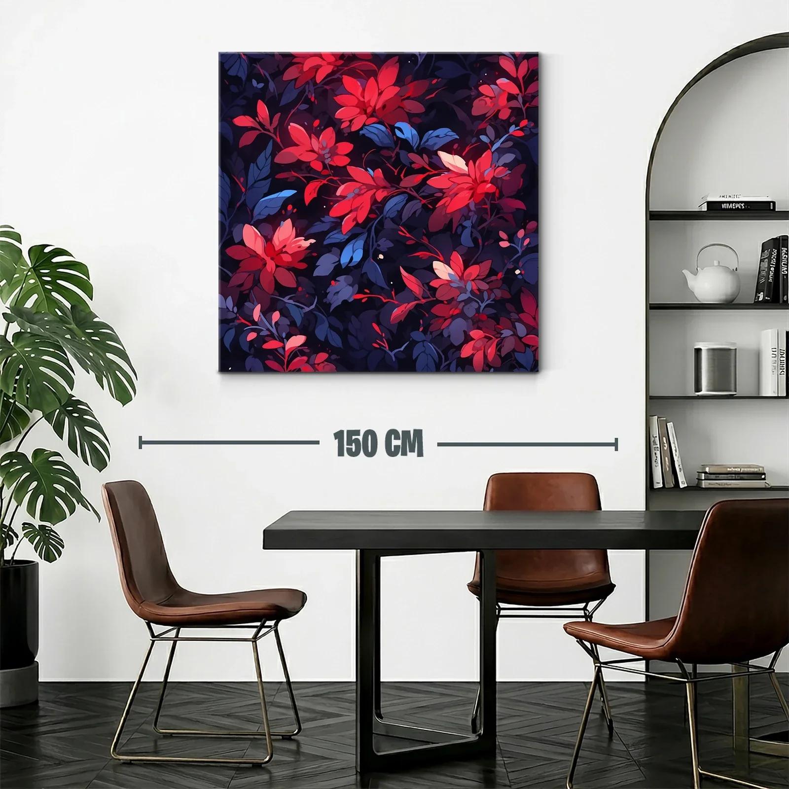 Cuadro floral vibrante en tonos rojos y azul oscuro — miniatura 2