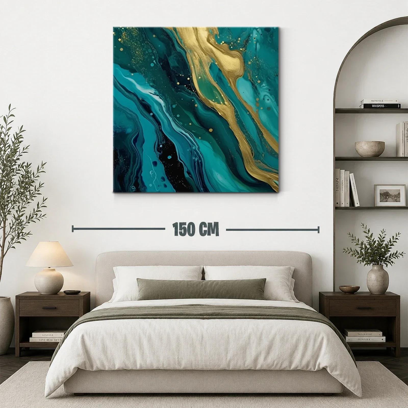 Cuadro abstracto con tonos turquesa y dorados brillantes — miniatura 3
